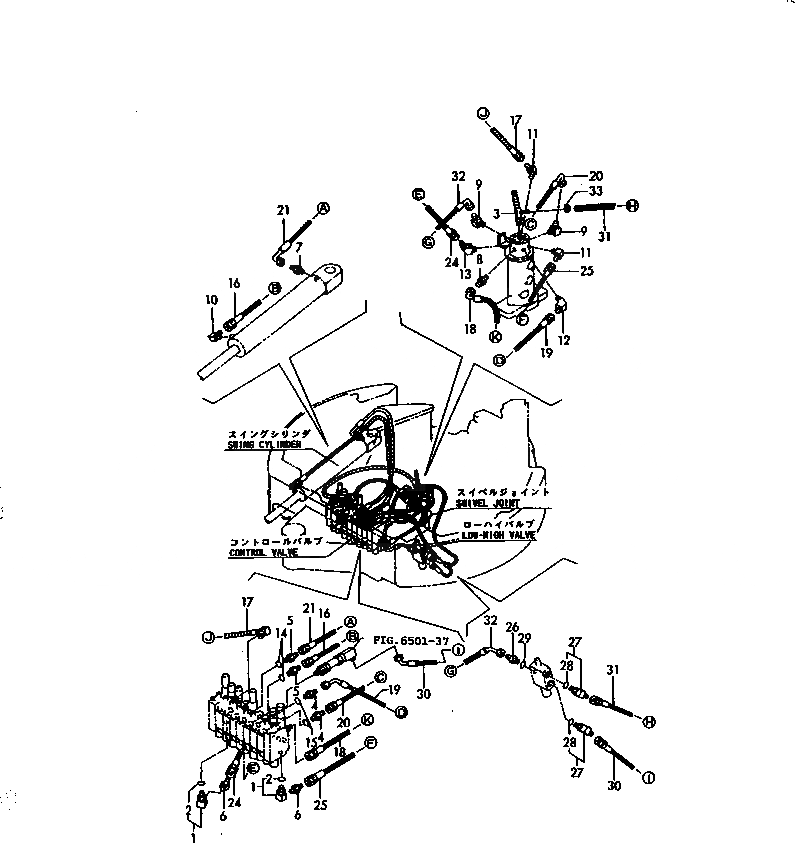 Схема запчастей Komatsu PC15FR-1 - ГИДРОЛИНИЯ (КЛАПАН - ПОВОРОТНОЕ СОЕДИНЕНИЕ¤СОЕД-Е - ПОВОРОТН. ЦИЛИНДР) УПРАВЛ-Е РАБОЧИМ ОБОРУДОВАНИЕМ