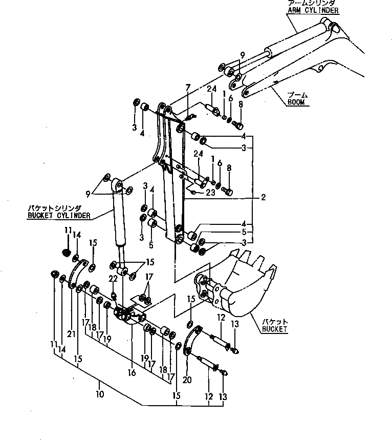 Схема запчастей Komatsu PC15FR-1 - РУКОЯТЬ И СОЕДИНЕНИЕ КОВША РАБОЧЕЕ ОБОРУДОВАНИЕ