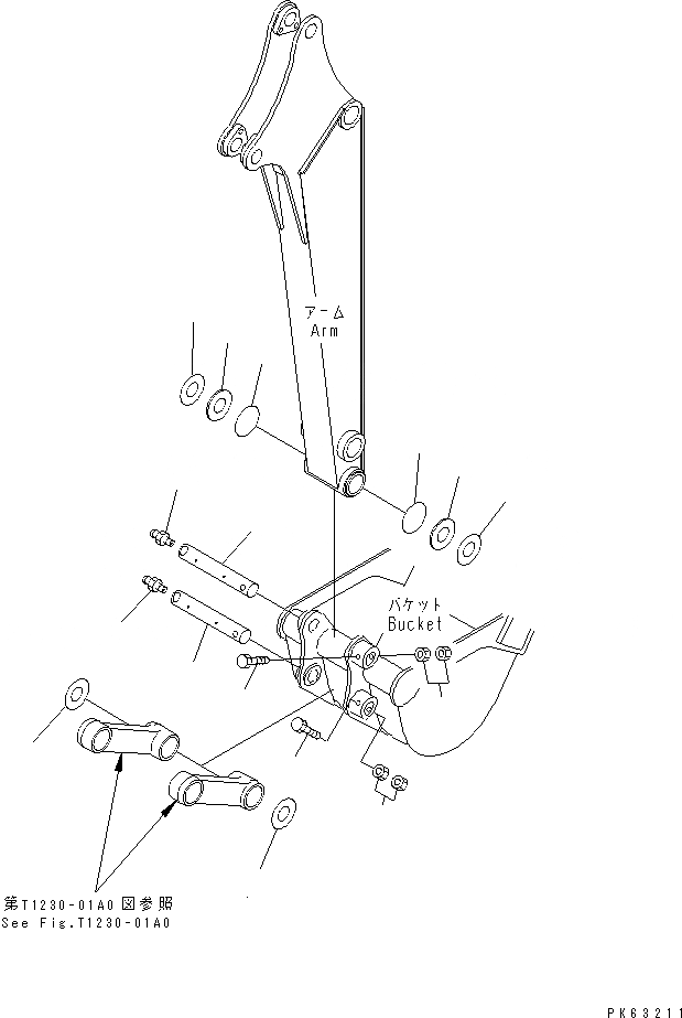 Схема запчастей Komatsu PC15MR-1 - ПАЛЕЦ КОВША РАБОЧЕЕ ОБОРУДОВАНИЕ