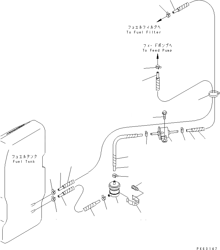 Схема запчастей Komatsu PC15R-8 - ТОПЛИВОПРОВОД. ТОПЛИВН. БАК. AND КОМПОНЕНТЫ
