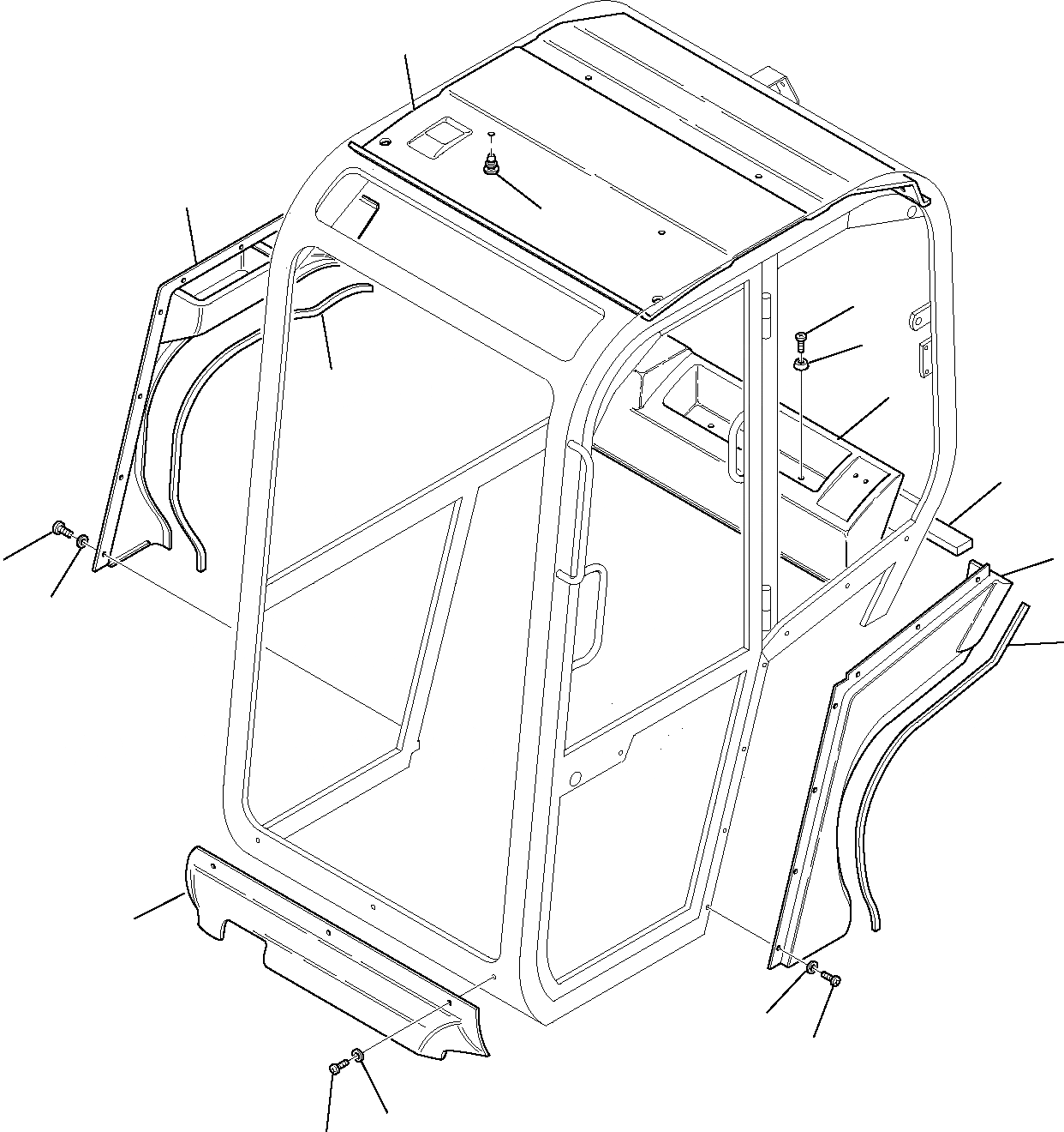 Схема запчастей Komatsu PC15R-8 - КАБИНА (/) ЧАСТИ КОРПУСА И КАБИНА