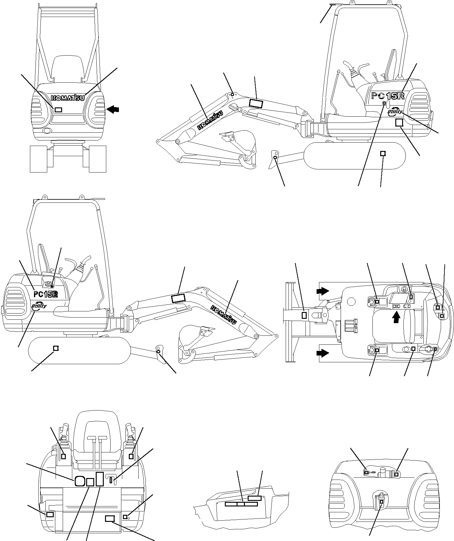 Схема запчастей Komatsu PC15R-8 - МАРКИРОВКА (НАВЕС) МАРКИРОВКА