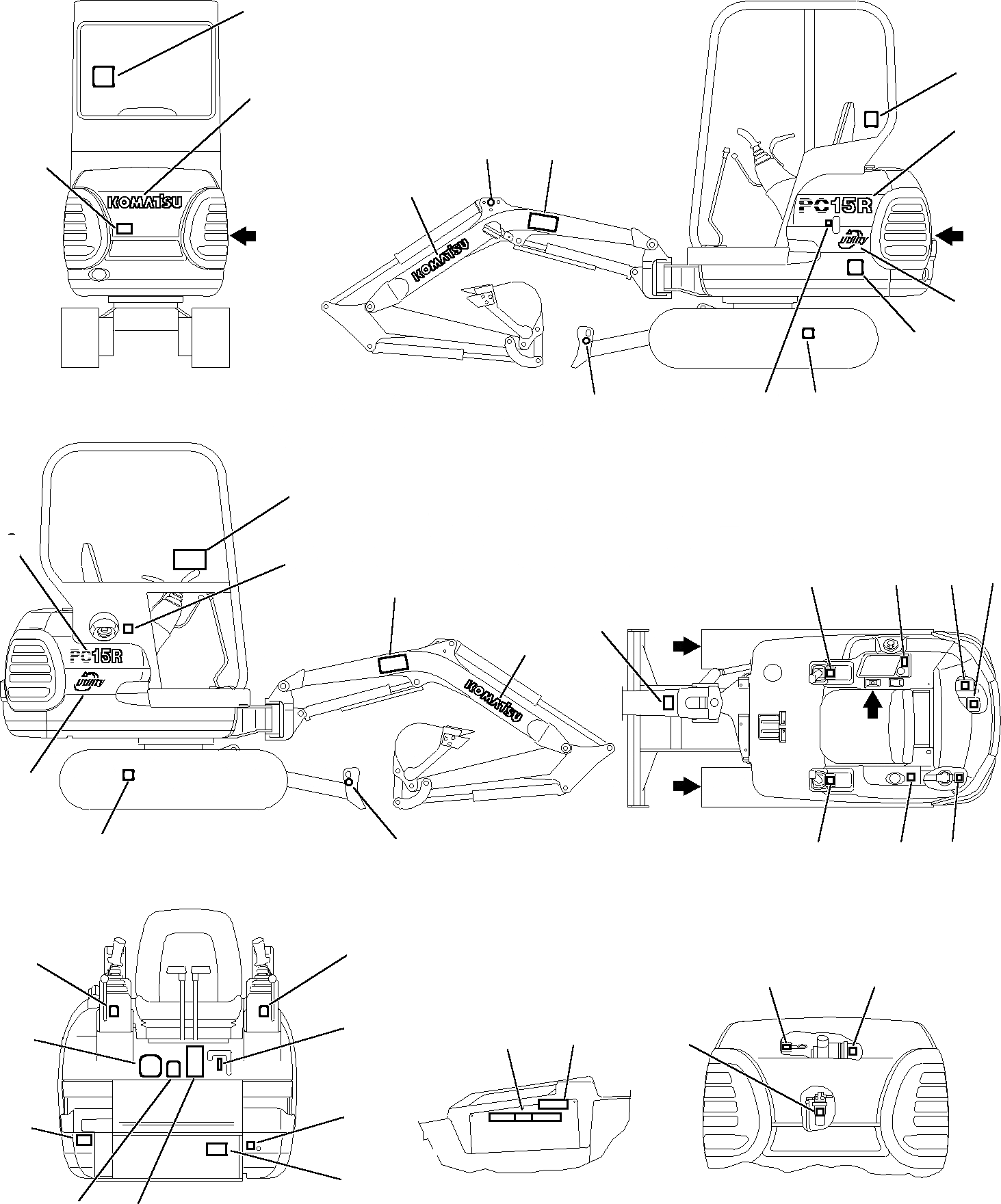 Схема запчастей Komatsu PC15R-8 - МАРКИРОВКА (КАБИНА) МАРКИРОВКА