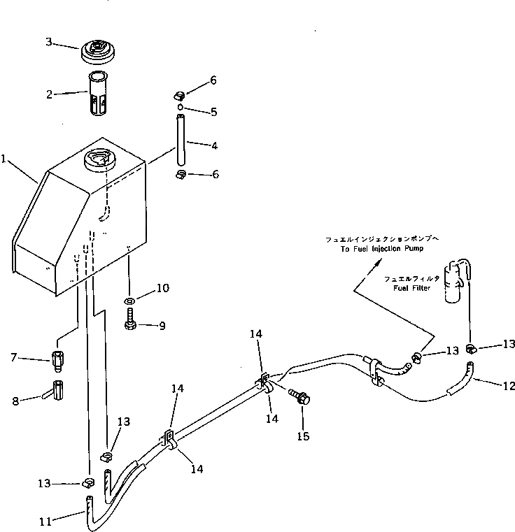 Схема запчастей Komatsu PC15T-2 - ТОПЛ. БАК И ТОПЛИВОПРОВОД КОМПОНЕНТЫ ДВИГАТЕЛЯ И ЭЛЕКТРИКА