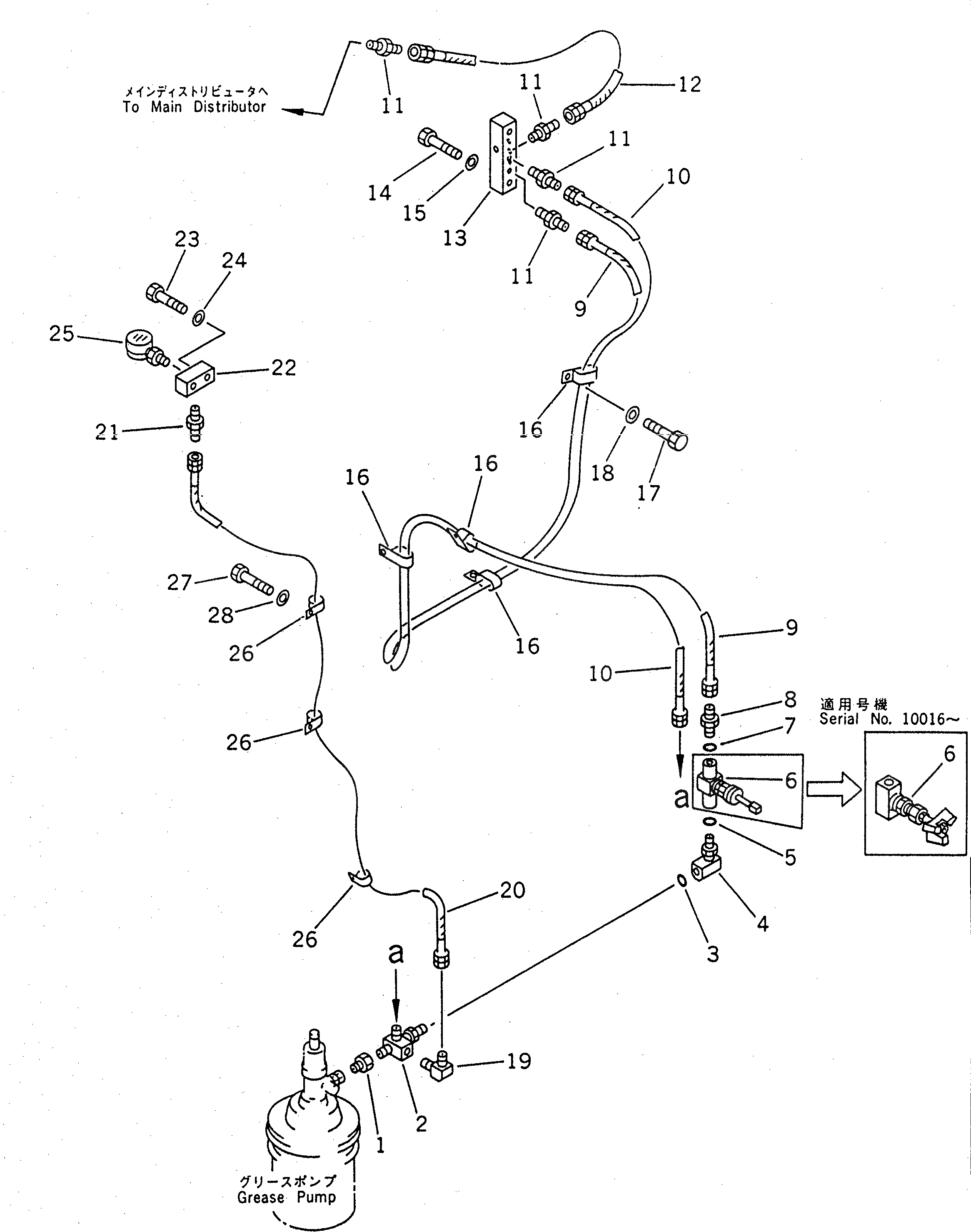 Схема запчастей Komatsu PC1600-1 - СМАЗЫВАЮЩ. ЛИНИЯ (НАСОС - РАСПРЕДЕЛИТЕЛЬ.) (ДЛЯ НИЗ. КАБИНА)(№-) ВОЗД. СИСТЕМА