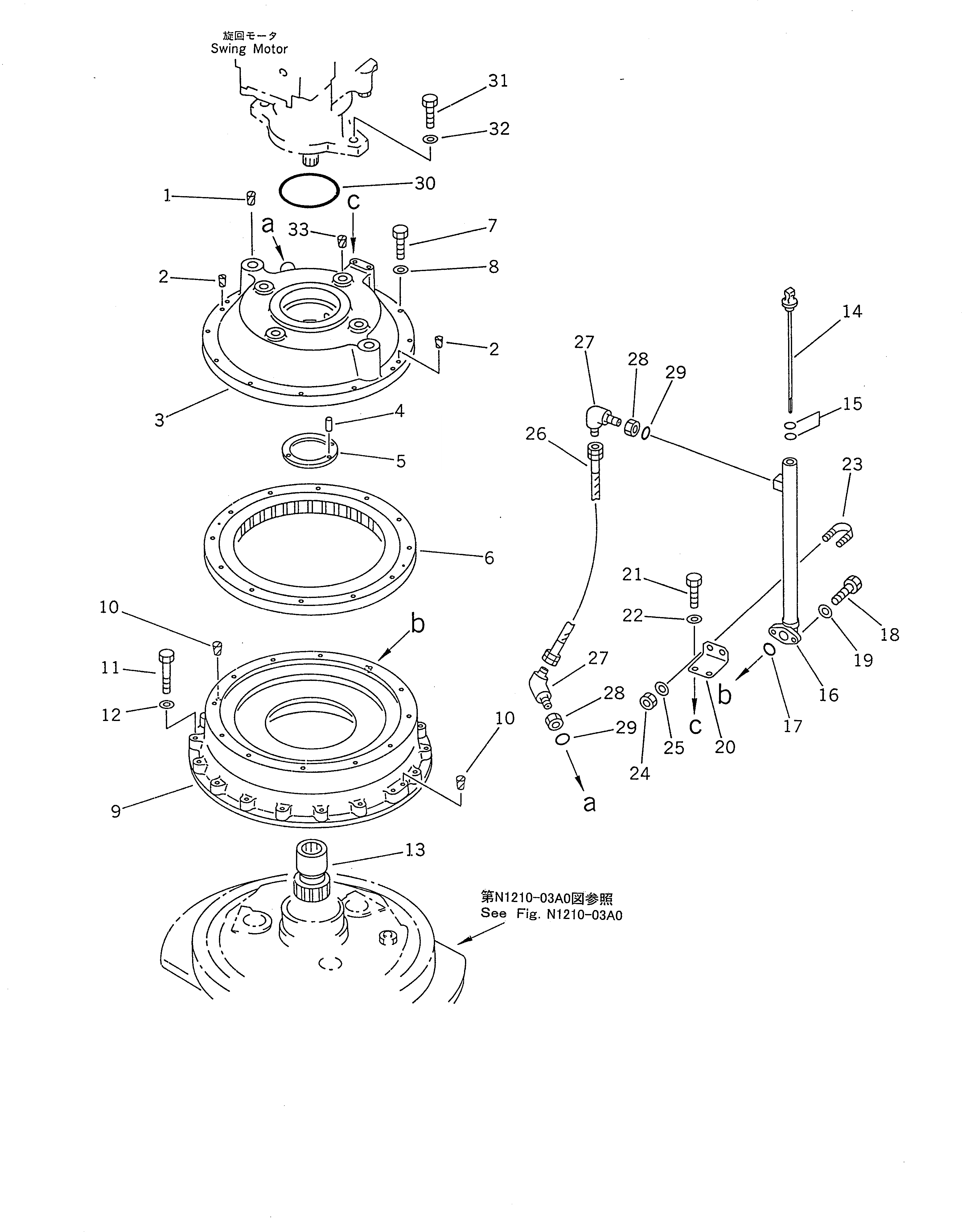 Схема запчастей Komatsu PC1600-1 - МЕХАНИЗМ ПОВОРОТА¤ ПЕРЕДН. (/)(№-) ПОВОРОТН. КРУГ И КОМПОНЕНТЫ