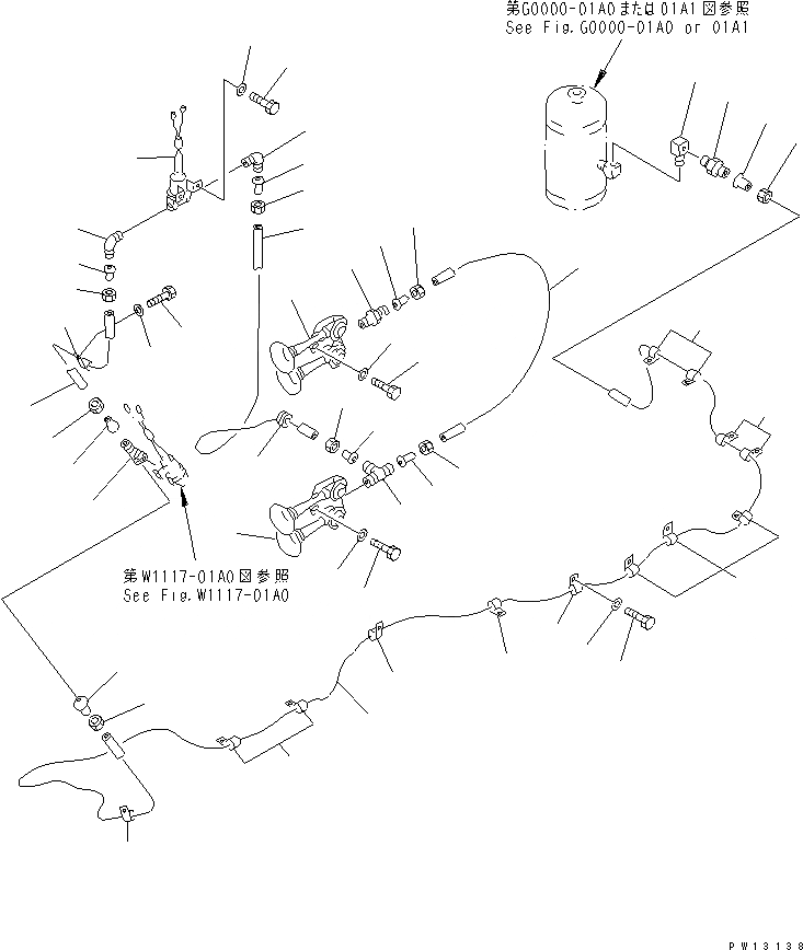 Схема запчастей Komatsu PC1600-1-A - ВОЗДУХОВОД (БАК - ЗВУК. СИГНАЛ.) ВОЗД. СИСТЕМА