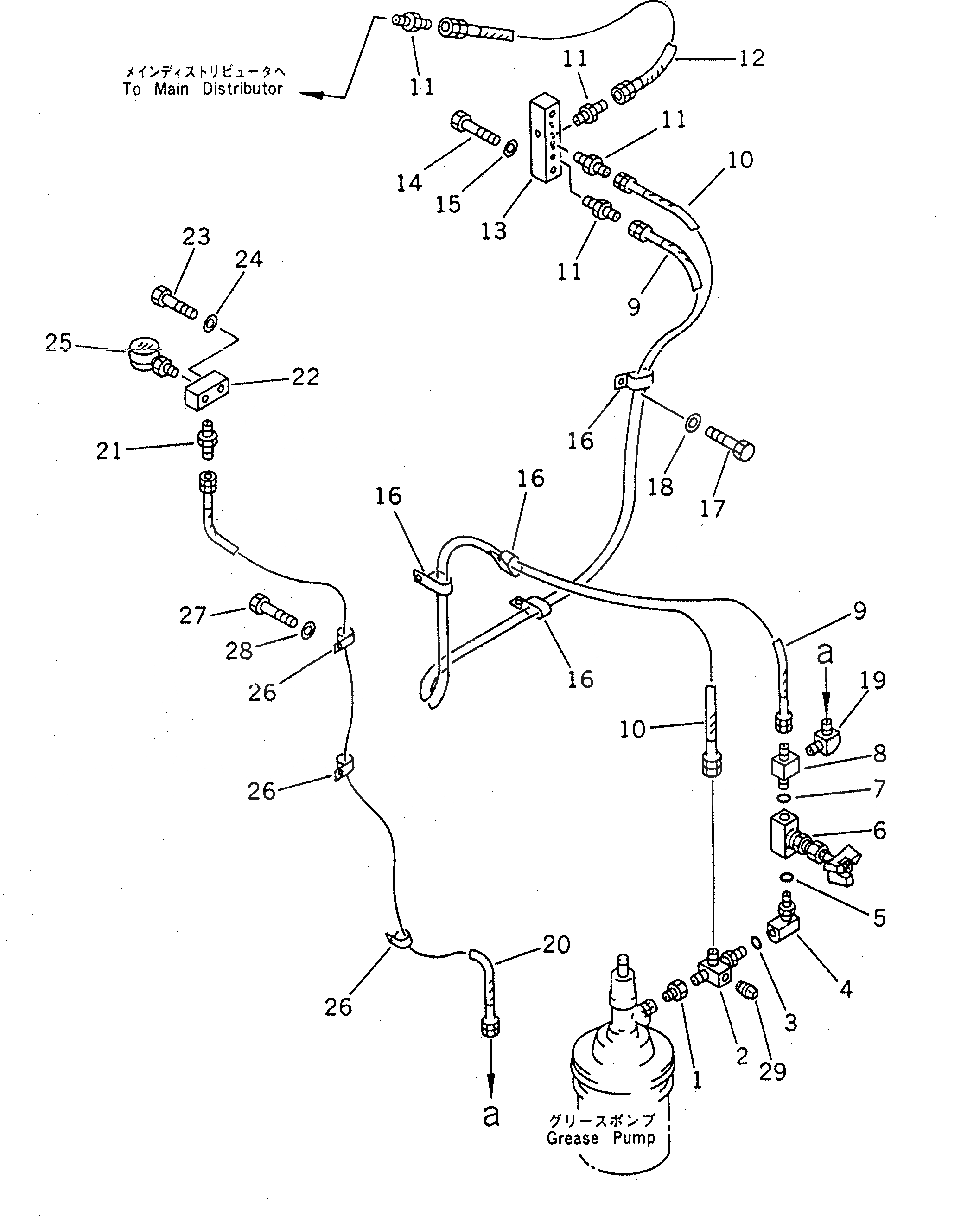 Схема запчастей Komatsu PC1600-1-A - СМАЗЫВАЮЩ. ЛИНИЯ (НАСОС - РАСПРЕДЕЛИТЕЛЬ.) (ДЛЯ НИЗ. КАБИНА)(№-) ВОЗД. СИСТЕМА