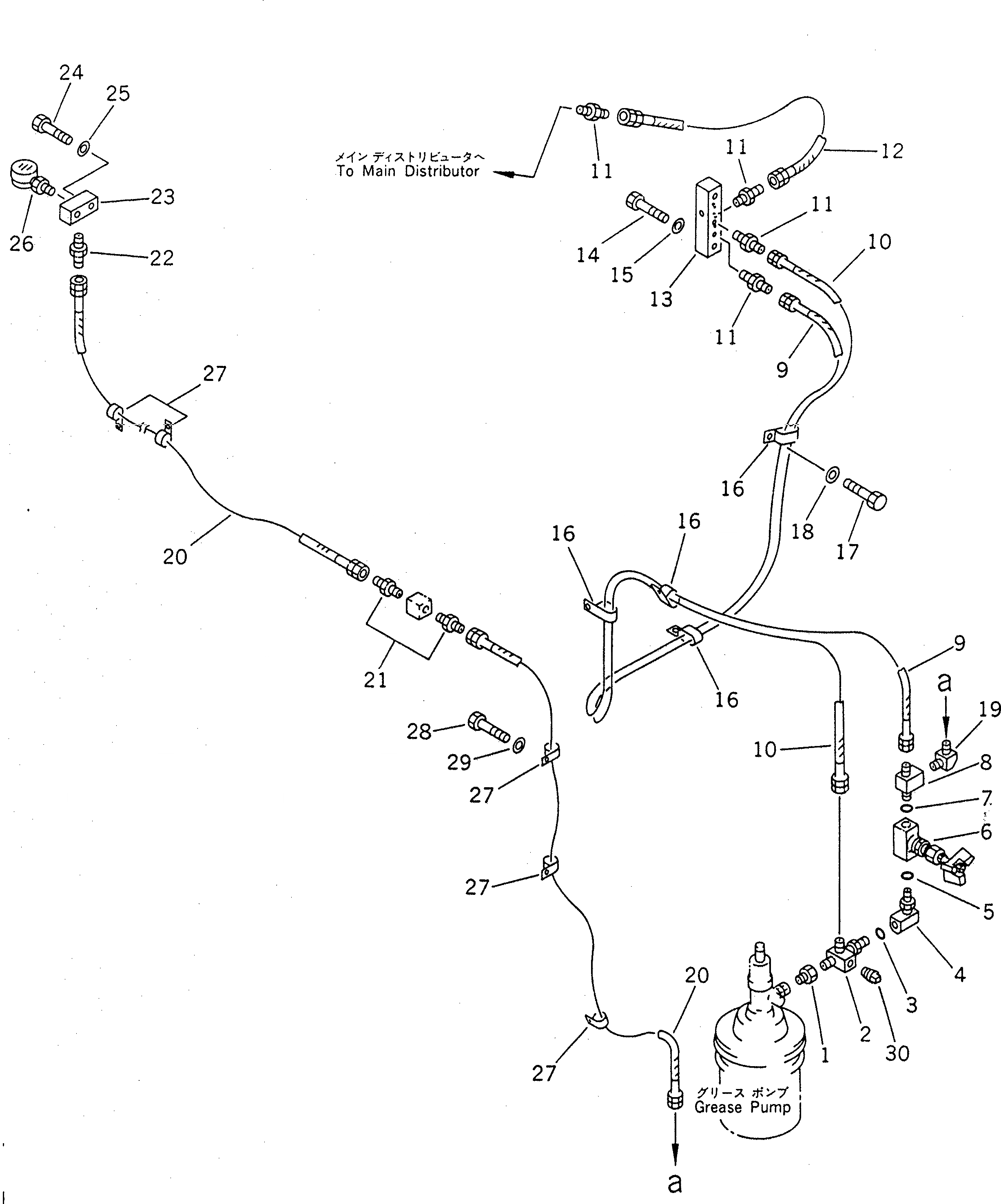 Схема запчастей Komatsu PC1600-1-A - СМАЗЫВАЮЩ. ЛИНИЯ (НАСОС - DISRTIBUTOR) (ДЛЯ SUPER ВЫС. КАБИНА)(№-) ВОЗД. СИСТЕМА