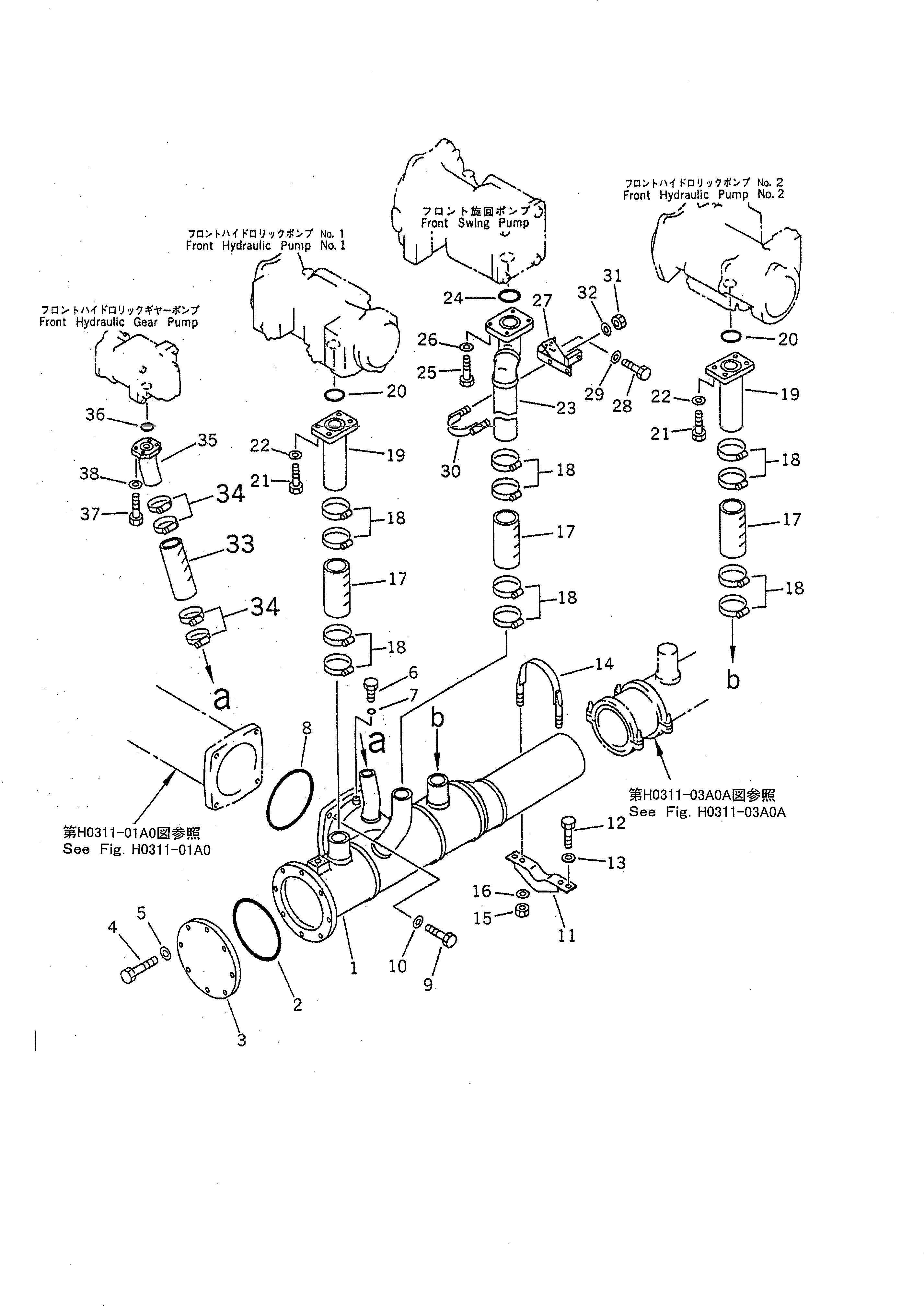 Схема запчастей Komatsu PC1600-1-A - ИЗ БАКА В НАСОС ТРУБЫ (/)(№7-) ГИДРАВЛИКА