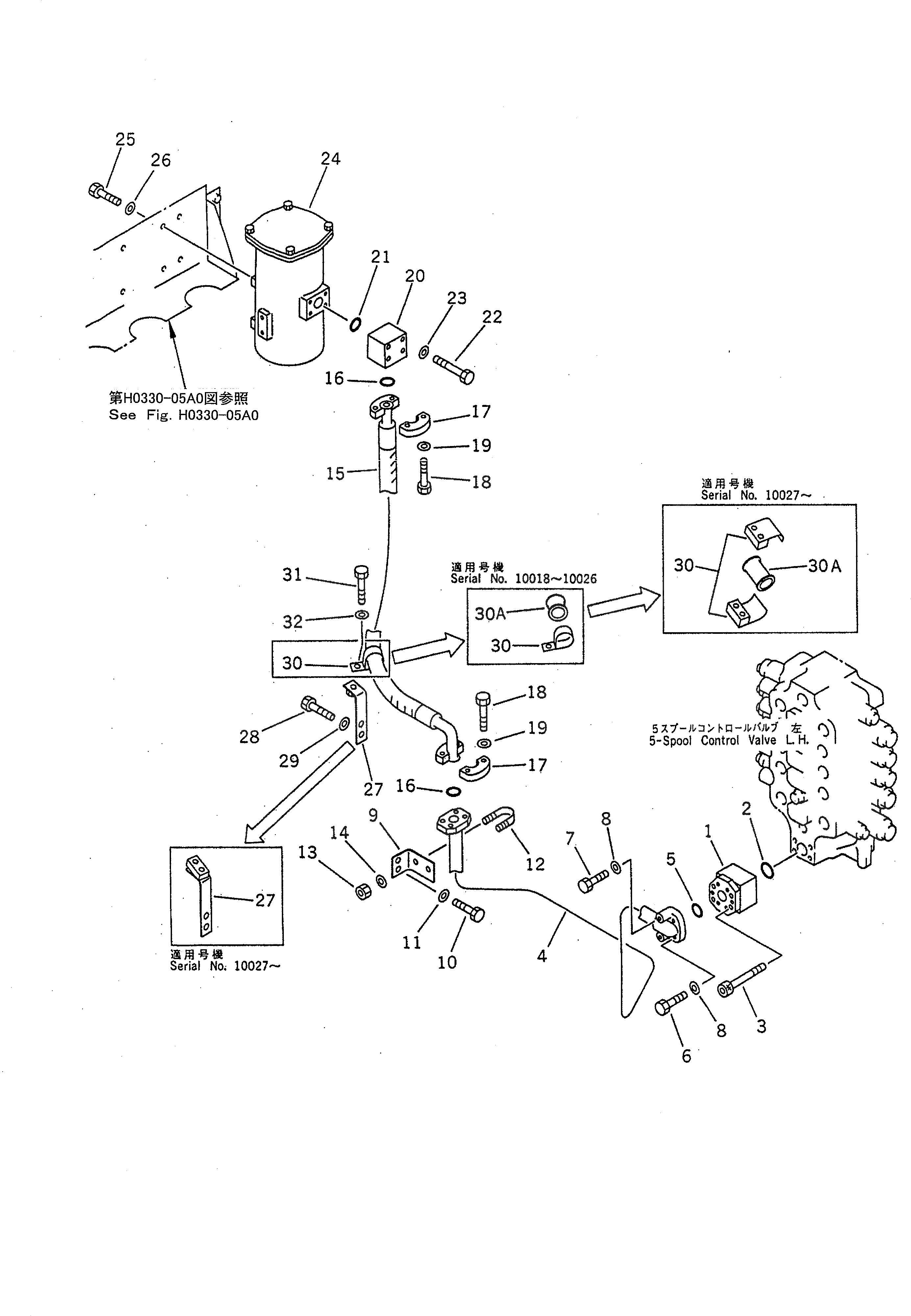 Схема запчастей Komatsu PC1600-1-A - 5-СЕКЦИОНН. УПРАВЛЯЮЩ. КЛАПАН¤ ЛЕВ. - ОСНОВН. ФИЛЬТР. ТРУБЫ ГИДРАВЛИКА
