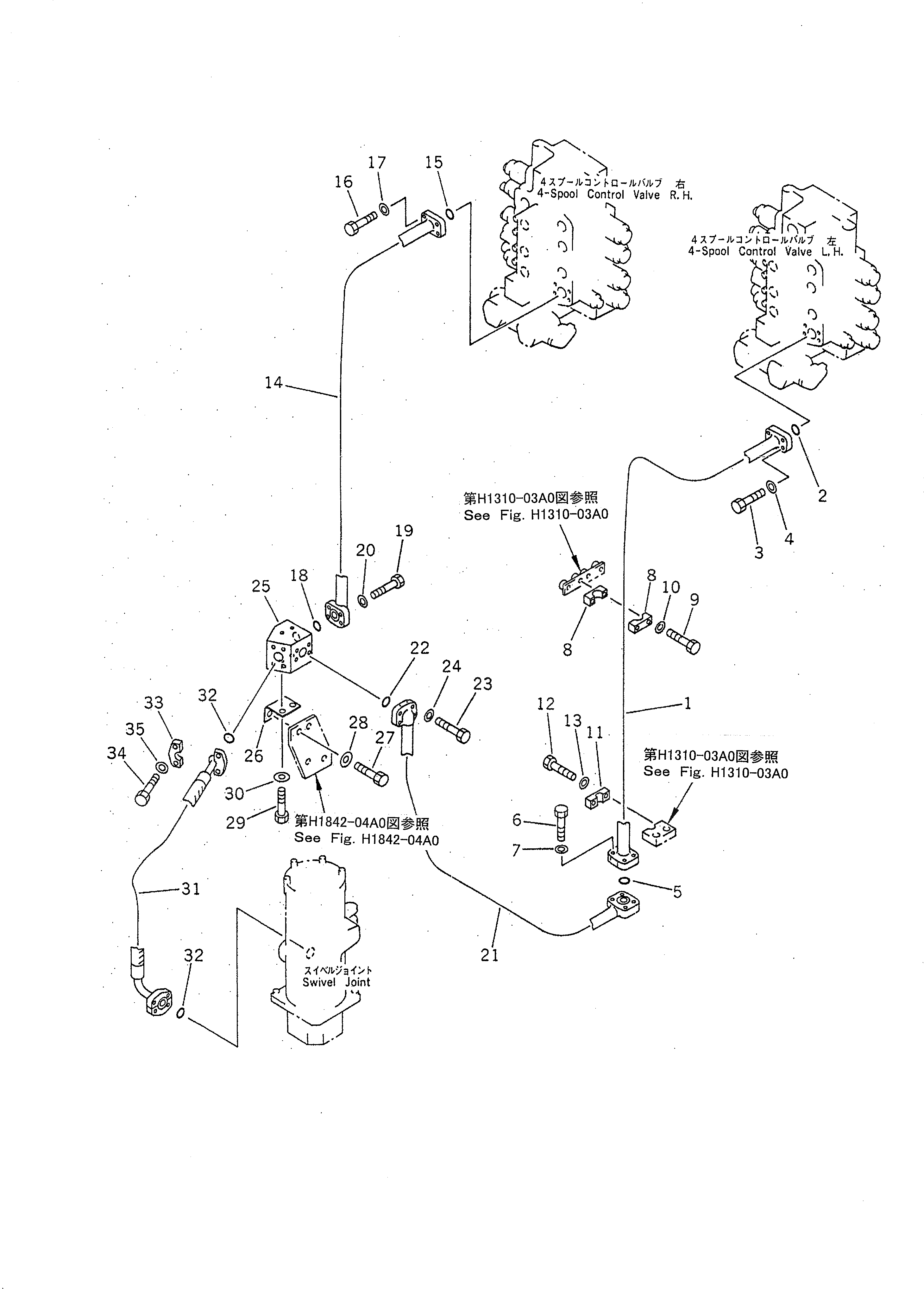 Схема запчастей Komatsu PC1600-1-A - 4-Х СЕКЦИОНН. УПРАВЛЯЮЩ. КЛАПАН TO/FROM ПОВОРОТНОЕ СОЕДИНЕНИЕ ТРУБЫ¤ ПРАВ. ЗАДН. ГИДРАВЛИКА