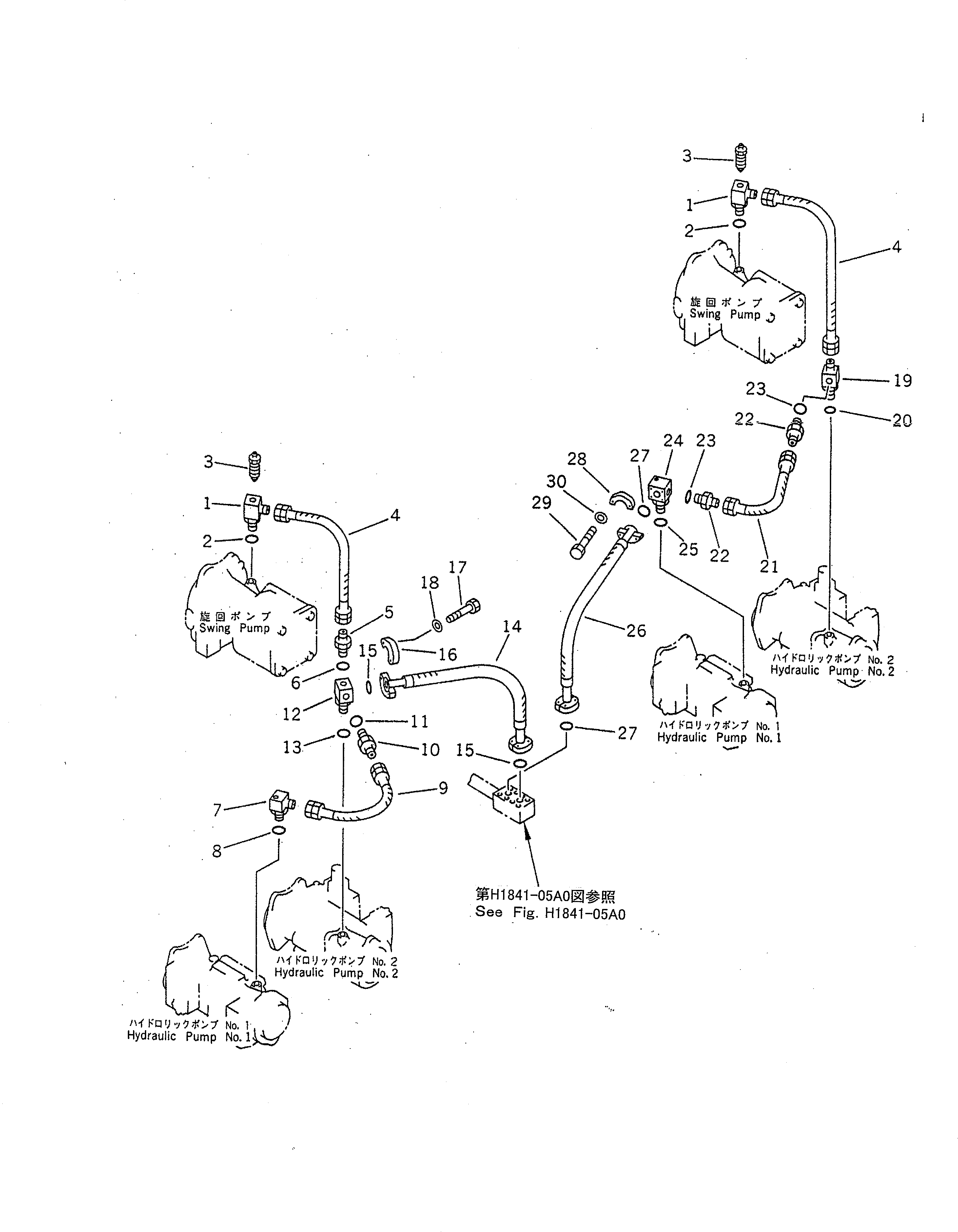 Схема запчастей Komatsu PC1600-1-A - ВОЗВРАТ. ТРУБЫ (НАСОС - БЛОК)(№-) ГИДРАВЛИКА