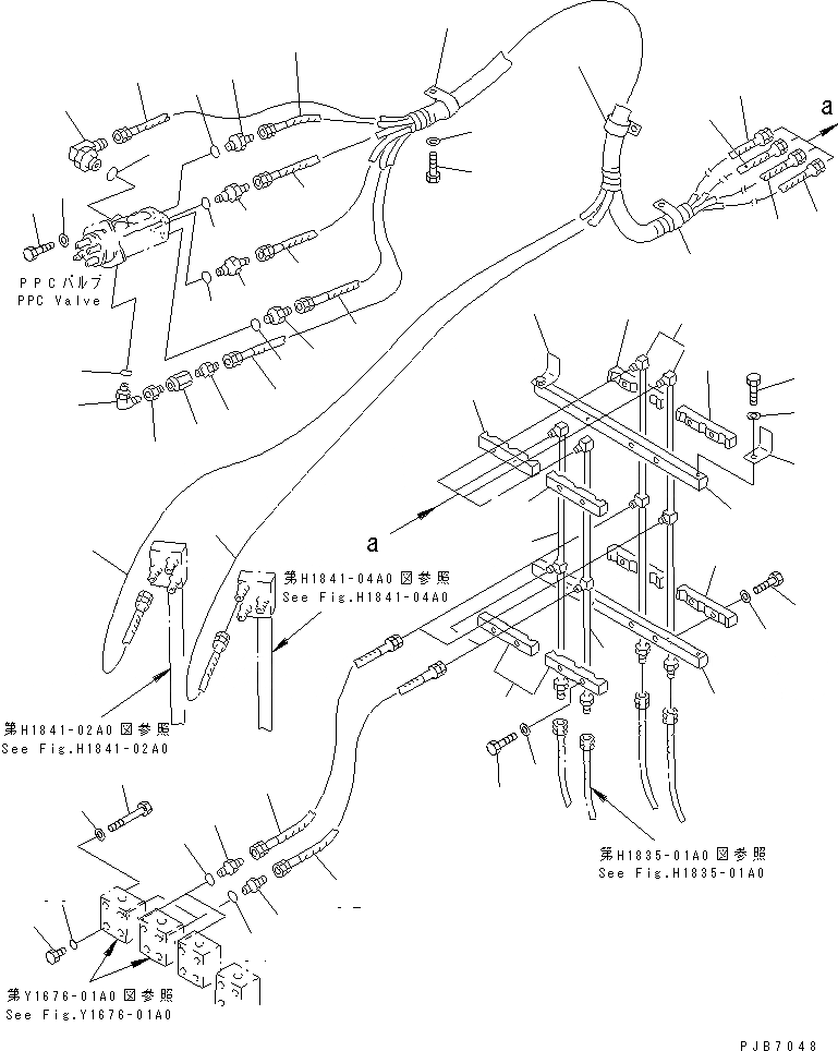 Схема запчастей Komatsu PC1600-1-A - КЛАПАН ХОДА РРС ТРУБЫ (ДЛЯ НИЗ. КАБИНА) ГИДРАВЛИКА
