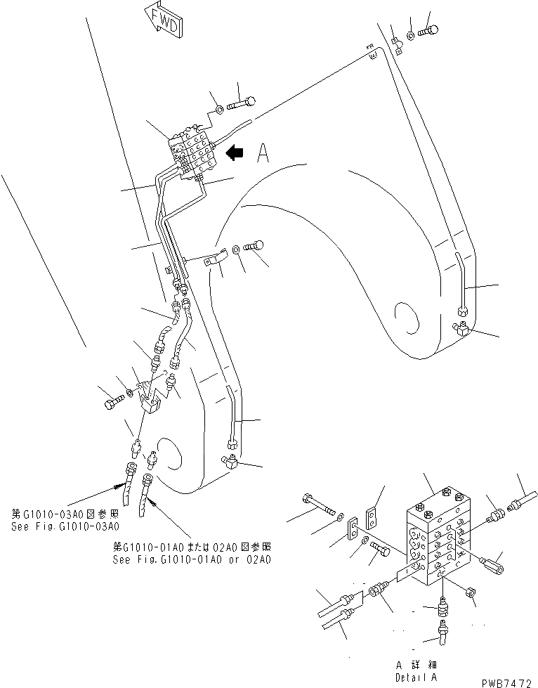 Схема запчастей Komatsu PC1600-1-A - ЛИНИЯ СМАЗКИ РАБОЧ. ОБОРУД-Я (СТРЕЛА) РАЗНОЕ