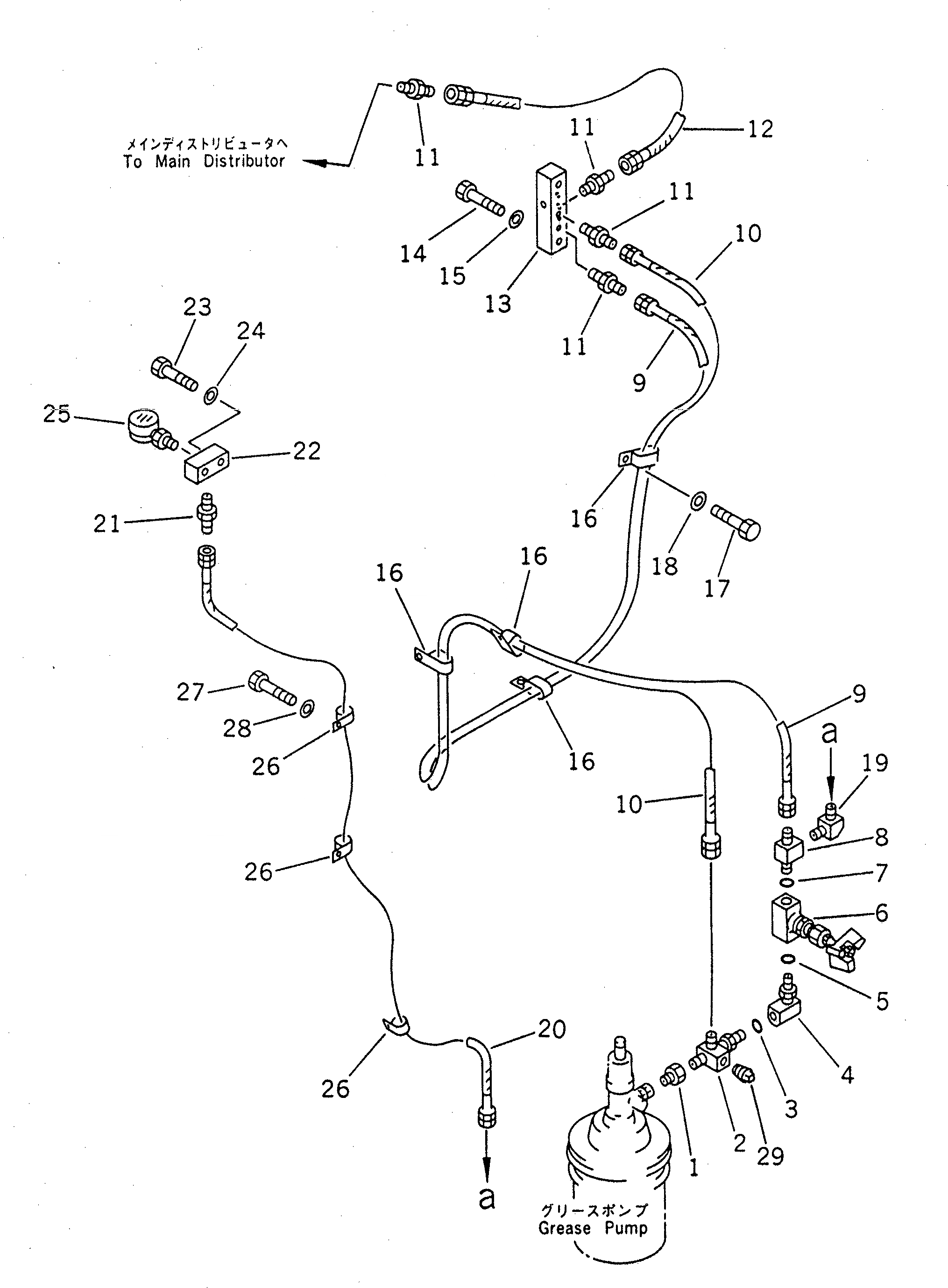 Схема запчастей Komatsu PC1600-1 - СМАЗЫВАЮЩ. ЛИНИЯ (НАСОС - РАСПРЕДЕЛИТЕЛЬ.) (ДЛЯ ВЫС. КАБИНА)(№-) ВОЗД. СИСТЕМА