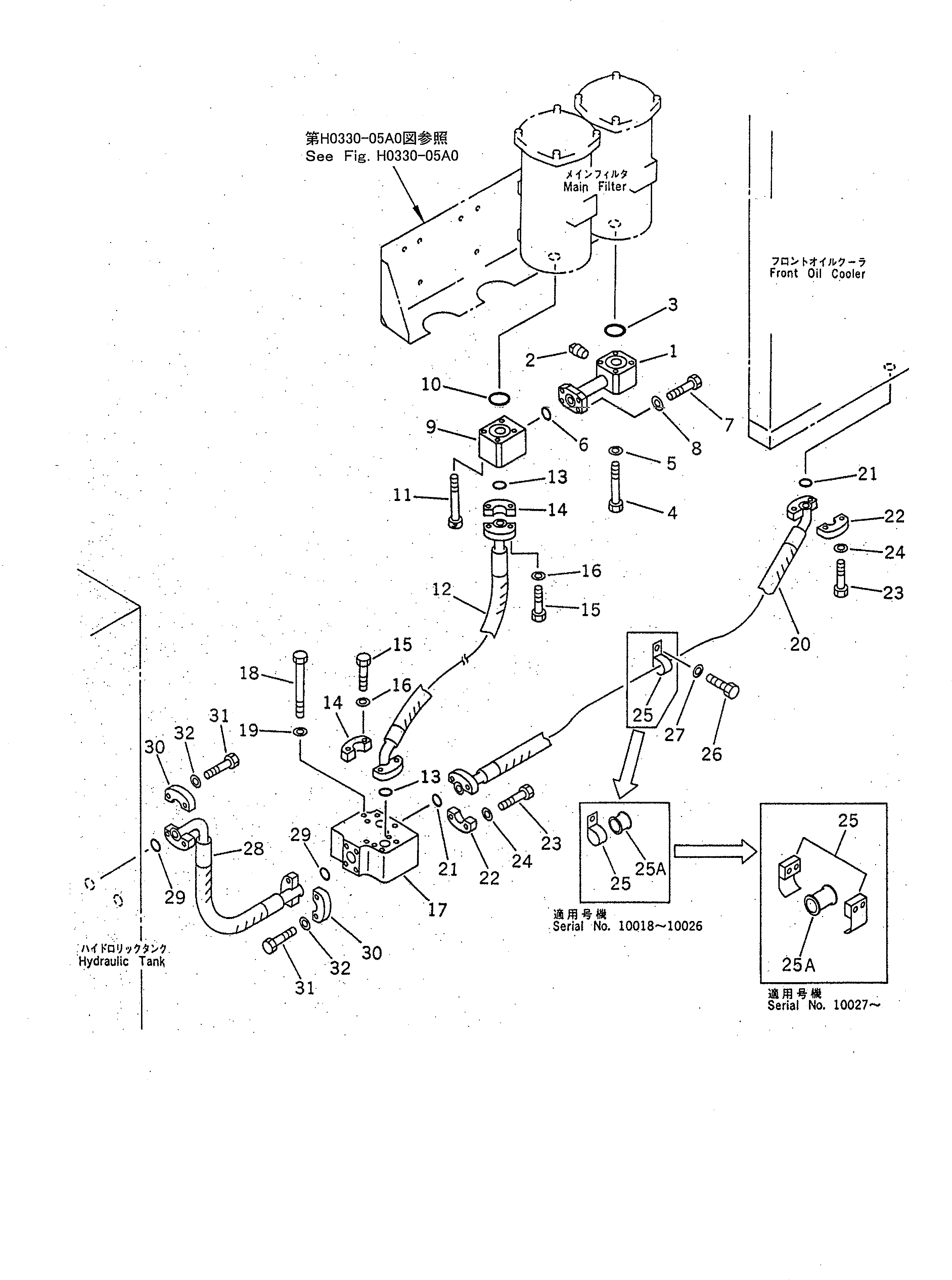 Схема запчастей Komatsu PC1600-1 - ЛИНИИ МАСЛООХЛАДИТЕЛЯ¤ ПЕРЕДН. (/) ГИДРАВЛИКА