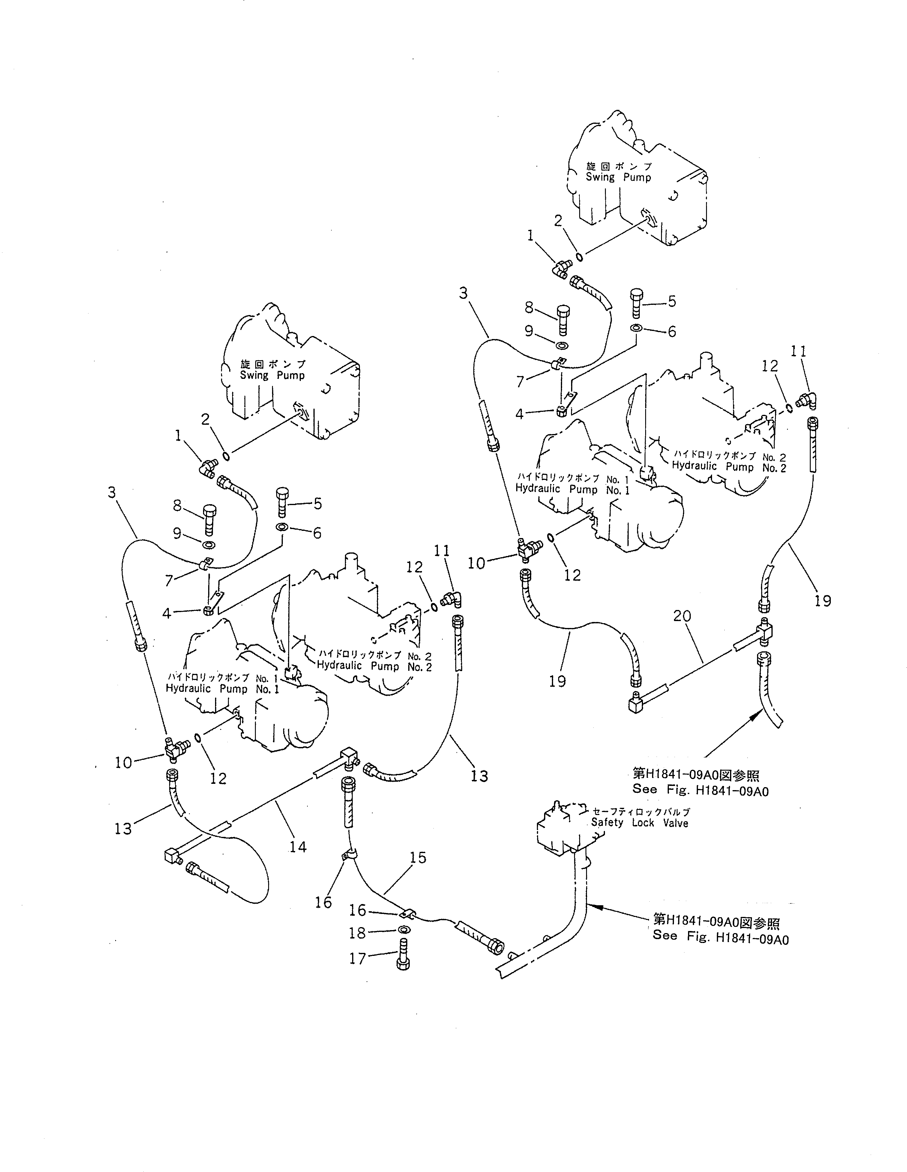 Схема запчастей Komatsu PC1600-1 - НАСОС - БЕЗОПАСН. ЛИНИЯ ЗАКРЫВАЮЩЕГО КЛАПАНА ГИДРАВЛИКА