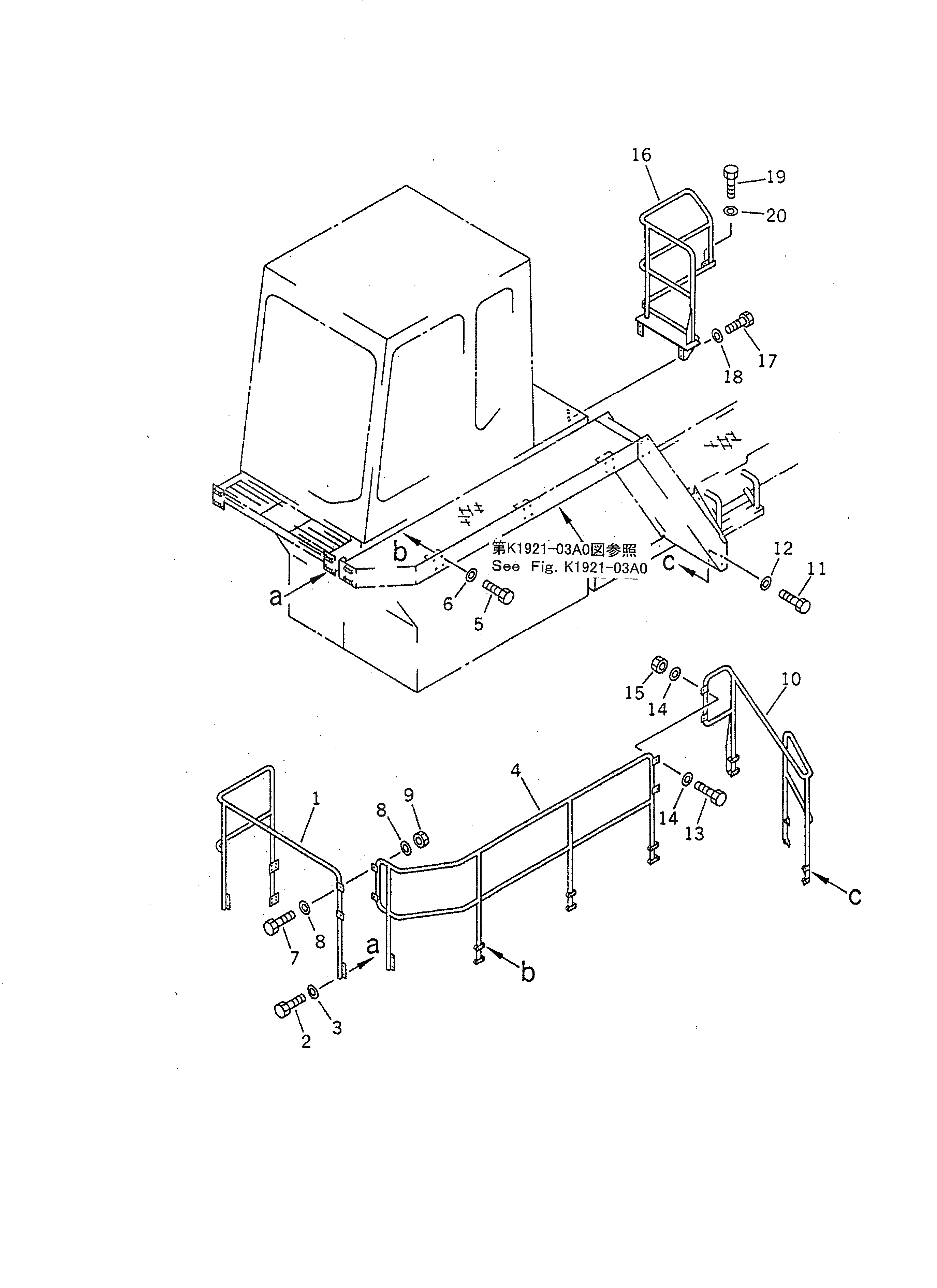 Схема запчастей Komatsu PC1600-1 - ПОРУЧНИ(AROUND КАБИНА) (ДЛЯ НИЗ. КАБИНА)(№-) КАБИНА ОПЕРАТОРА И СИСТЕМА УПРАВЛЕНИЯ