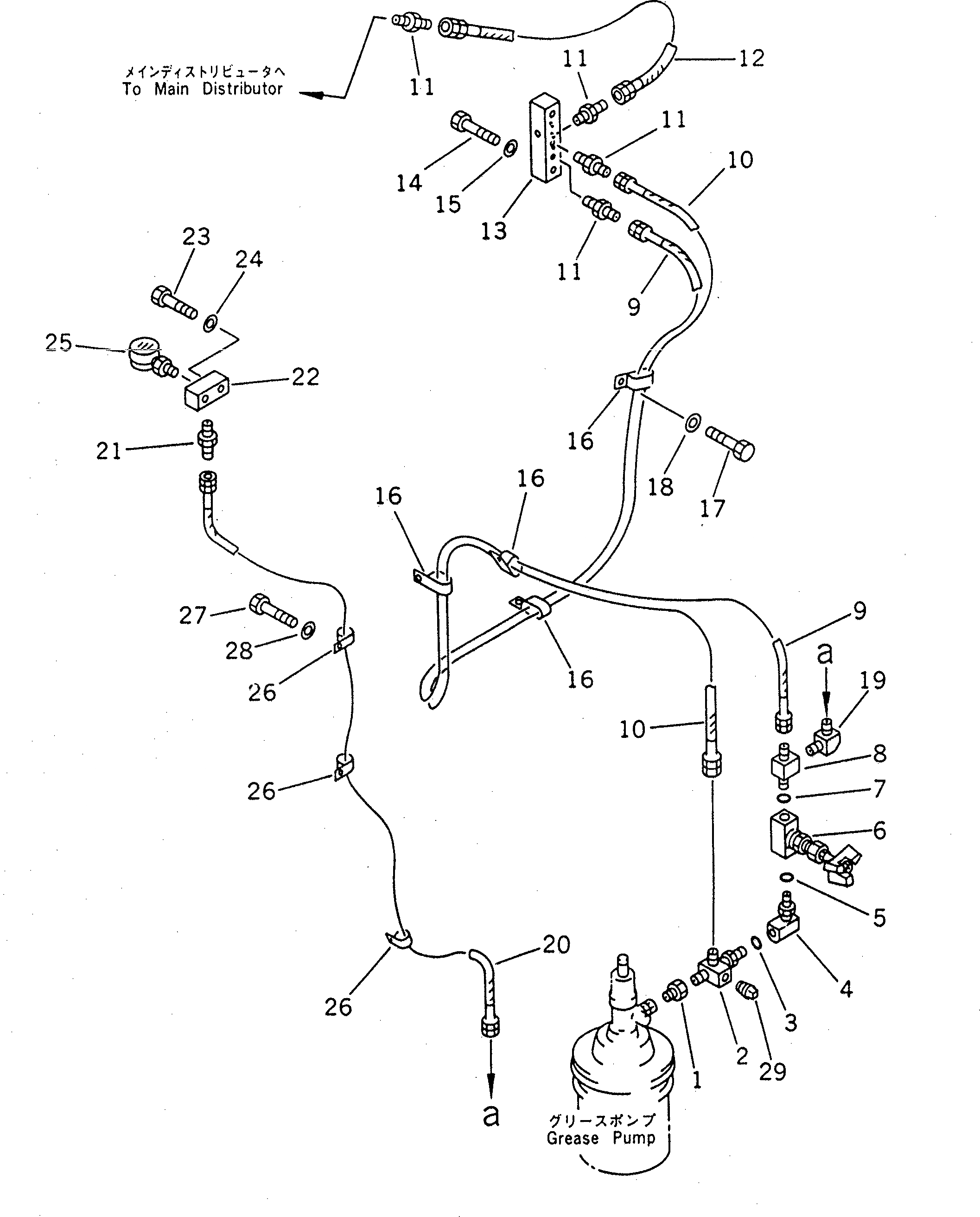 Схема запчастей Komatsu PC1600SP-1 - СМАЗЫВАЮЩ. ЛИНИЯ (НАСОС - РАСПРЕДЕЛИТЕЛЬ.) (ДЛЯ НИЗ. КАБИНА)(№-) ВОЗД. СИСТЕМА