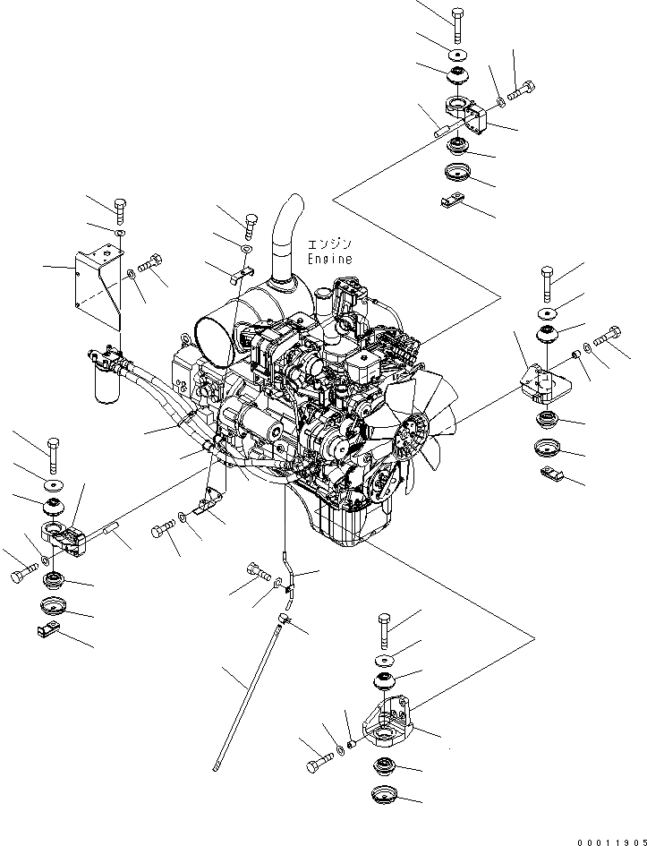 Схема запчастей Komatsu PC160LC-7 - КРЕПЛЕНИЕ ДВИГАТЕЛЯ (C АНТИКОР. ЭЛЕМЕНТОМ) КОМПОНЕНТЫ ДВИГАТЕЛЯ