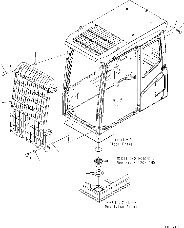 Схема запчастей Komatsu PC160LC-7-E0 - ФРОНТАЛЬНАЯ ЗАЩИТА (ПОЛН.) КАБИНА ОПЕРАТОРА И СИСТЕМА УПРАВЛЕНИЯ