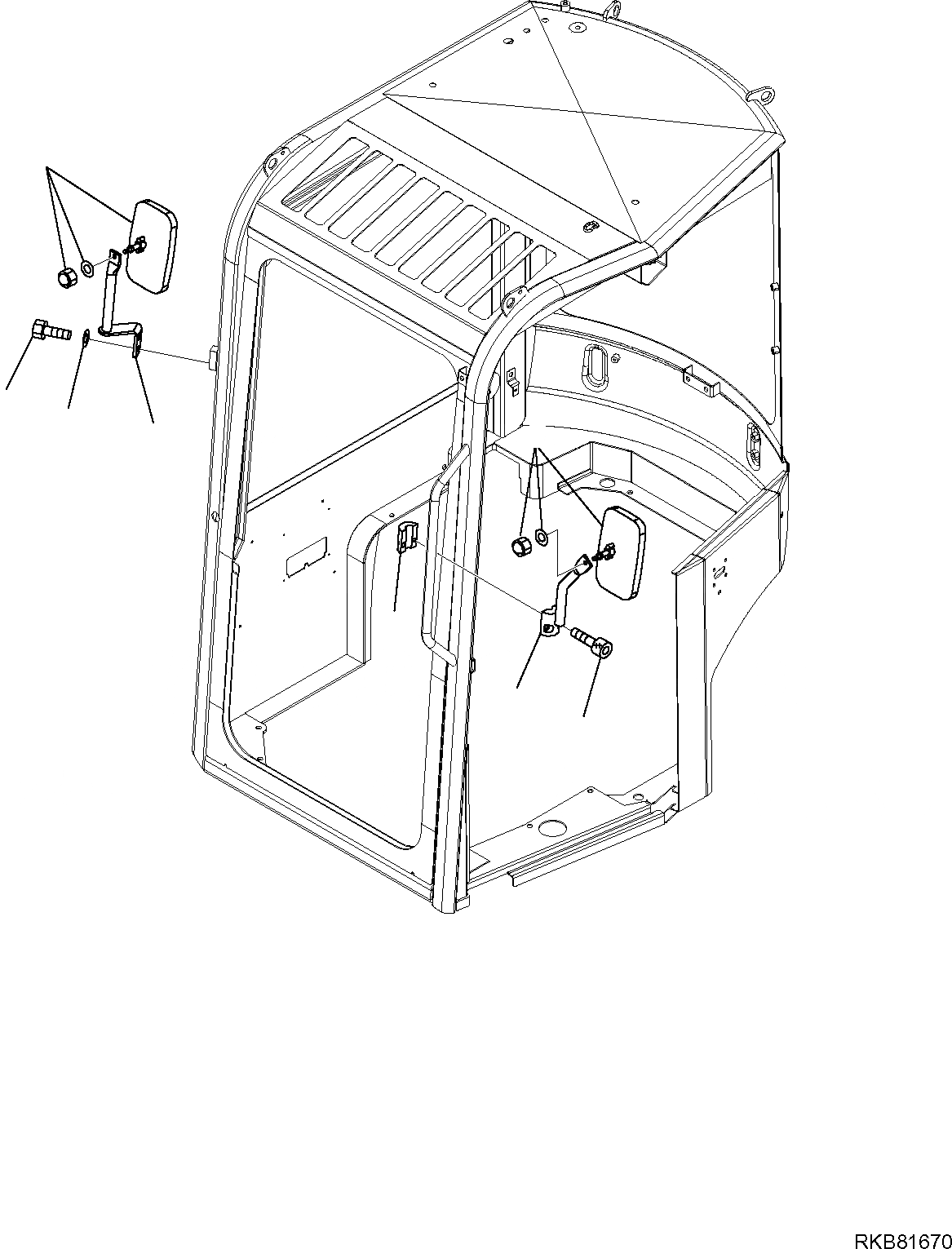 Схема запчастей Komatsu PC16R-3 - VIEW ЗЕРКАЛА(КАБИНА) ЧАСТИ КОРПУСА И КАБИНА