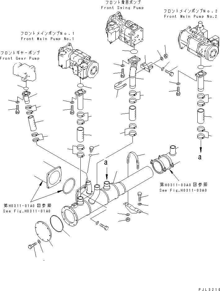 Схема запчастей Komatsu PC1800-6 - ВСАСЫВАЮЩАЯ ЛИНИЯ(ПЕРЕДН. ДВИГАТЕЛЬ) ГИДРАВЛИКА