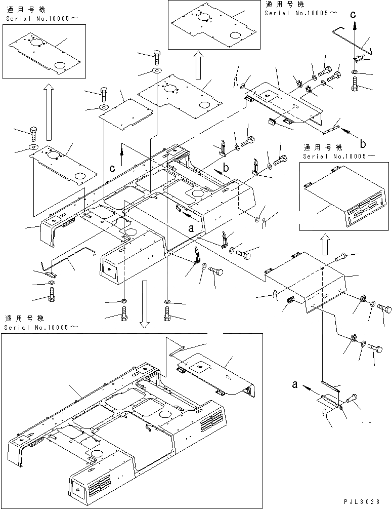 Схема запчастей Komatsu PC1800-6 - КАПОТ (КАПОТ В СБОРЕ) (+ЯC СПЕЦ-Я)(№-999) ЧАСТИ КОРПУСА
