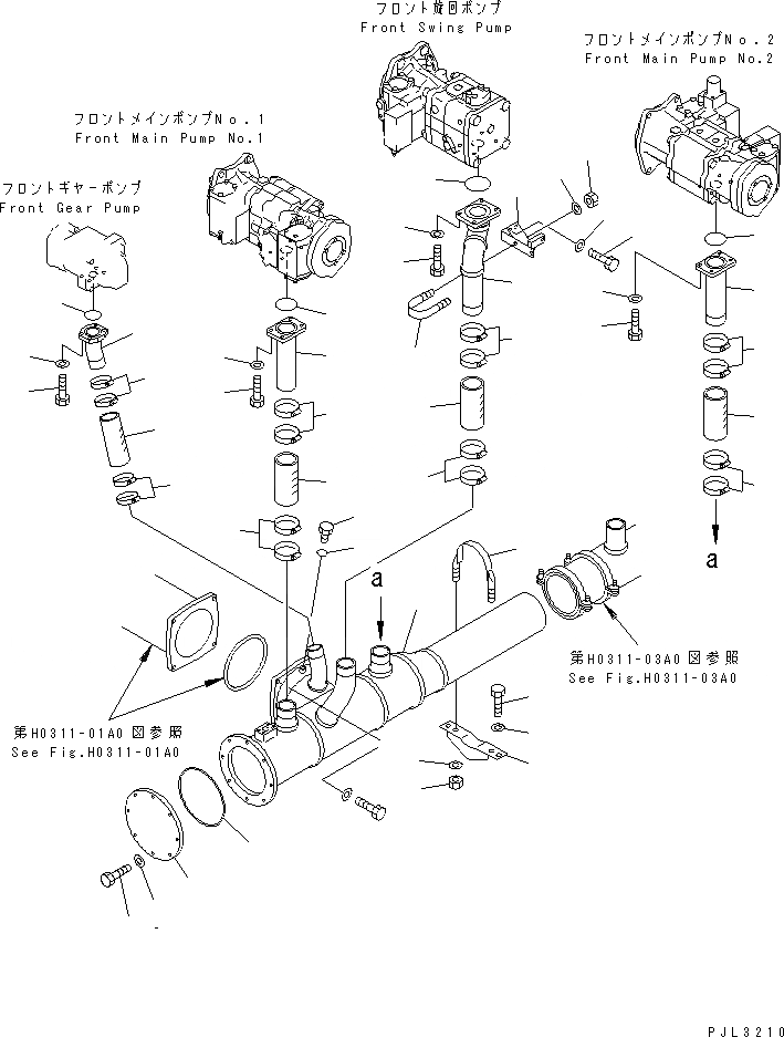 Схема запчастей Komatsu PC1800-6-M1 - ВСАСЫВАЮЩАЯ ЛИНИЯ(ПЕРЕДН. ДВИГАТЕЛЬ) ГИДРАВЛИКА