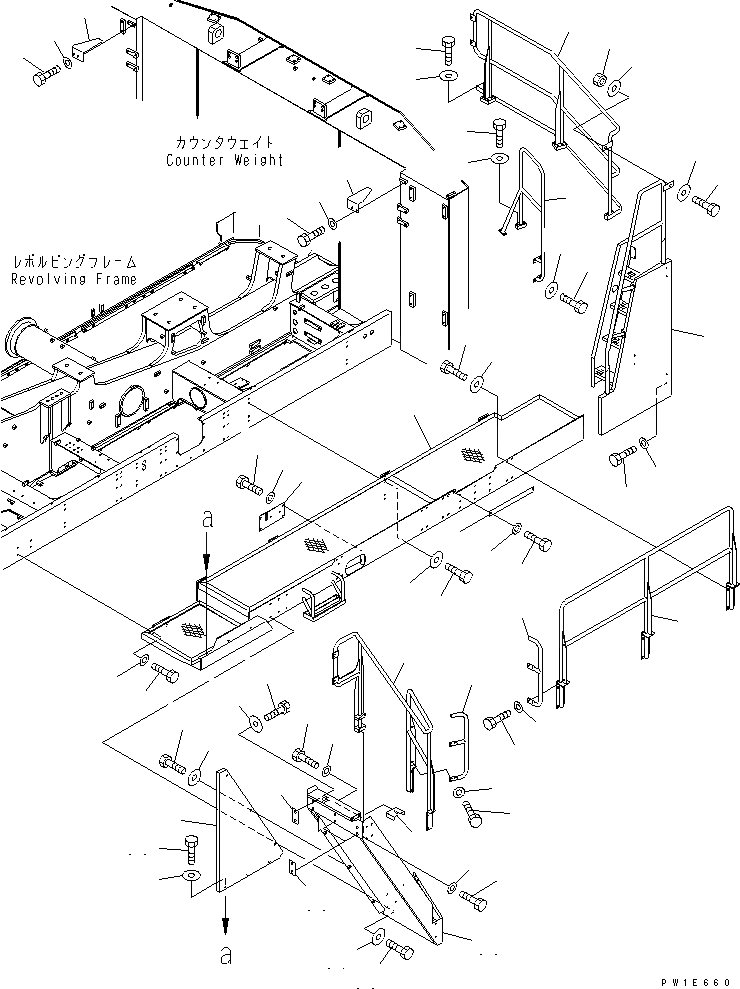 Схема запчастей Komatsu PC1800-6-M1 - ЛЕВ. КРЫШКА(БОКОВ. СТУПЕНЬКА)(№-) ЧАСТИ КОРПУСА