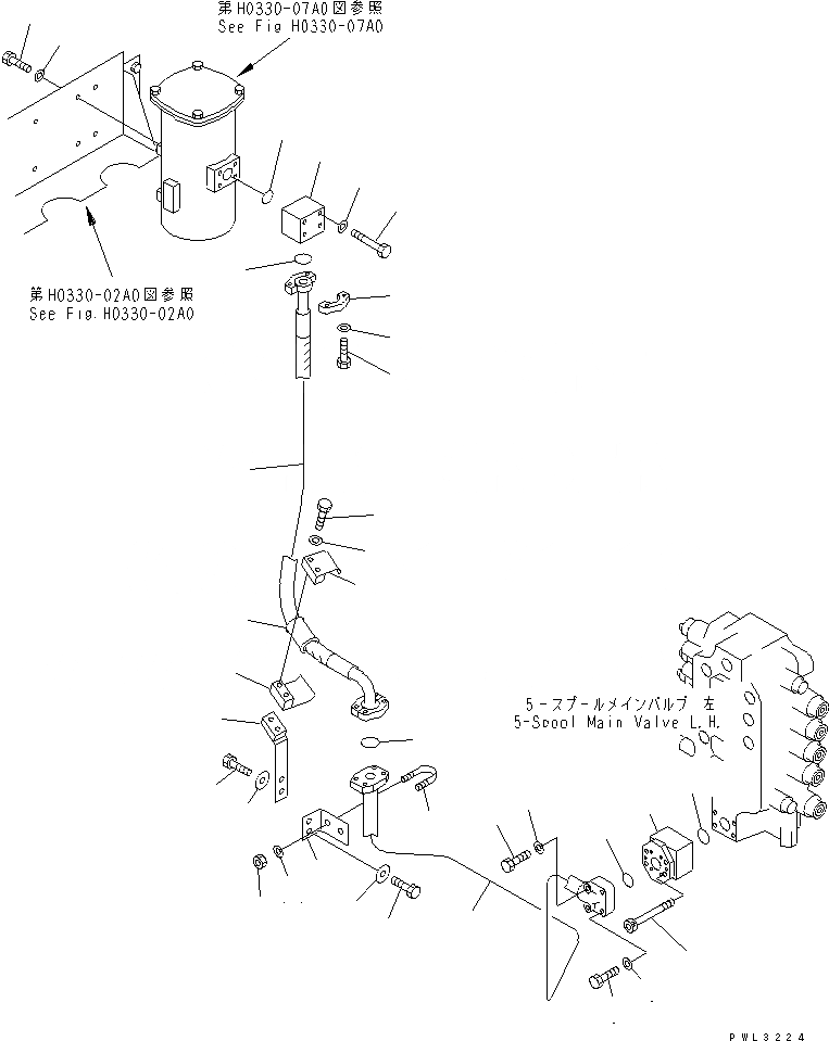 Схема запчастей Komatsu PC1800-6 - ВОЗВРАТНАЯ ЛИНИЯ (ОСНОВН. ФИЛЬТР. ТРУБЫ) (5-СЕКЦИОНН. КЛАПАН¤ ЛЕВ.)(№-) ГИДРАВЛИКА