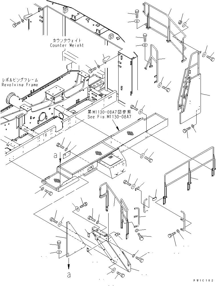 Схема запчастей Komatsu PC1800-6 - ЛЕВ. КРЫШКА(БОКОВ. СТУПЕНЬКА С ЛЕСТНИЦА)(№-) ЧАСТИ КОРПУСА