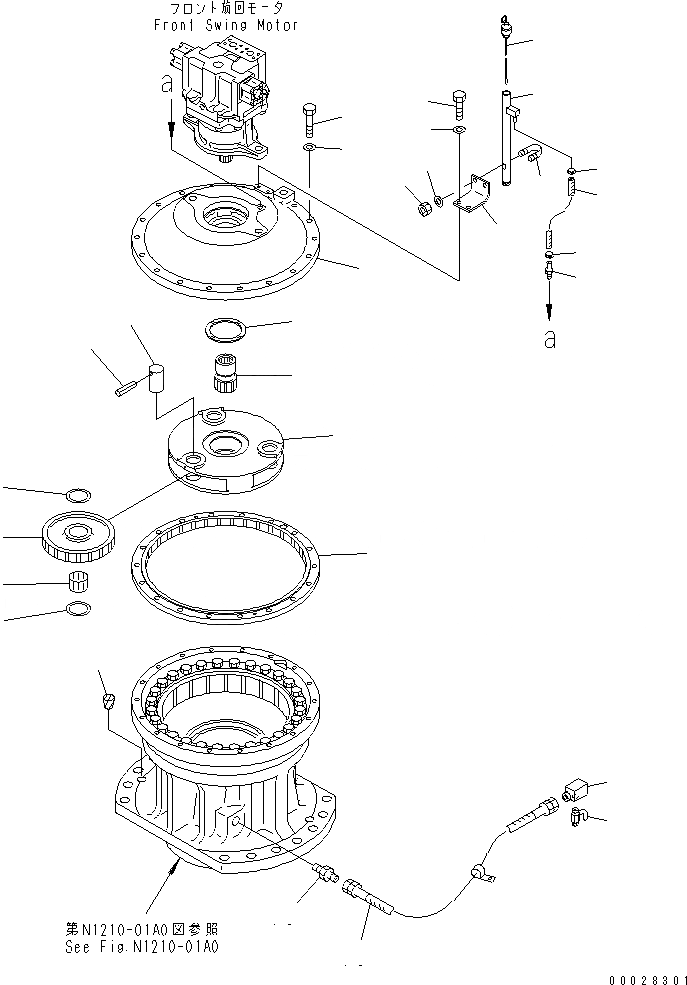 Схема запчастей Komatsu PC1800-6 - МЕХАНИЗМ ПОВОРОТА (ПЕРЕДН.) (1 НЕСУЩИЙ ЭЛЕМЕНТ¤ ДРЕНАЖН. И GAUGE)(№9-) ПОВОРОТН. КРУГ И КОМПОНЕНТЫ