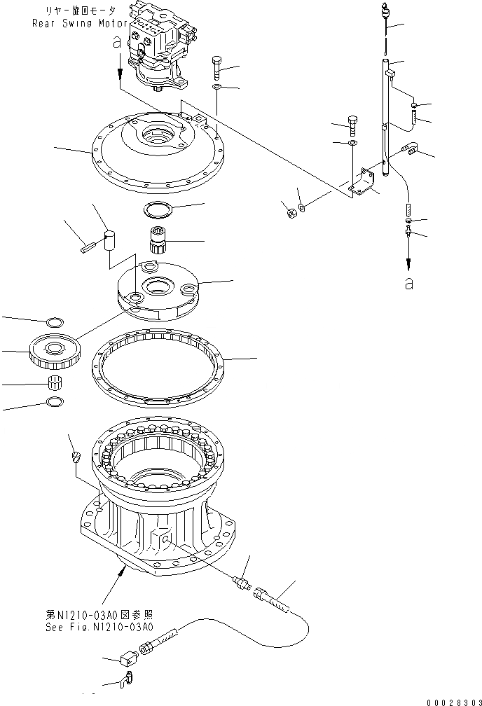 Схема запчастей Komatsu PC1800-6 - МЕХАНИЗМ ПОВОРОТА (ЗАДН.) (1 НЕСУЩИЙ ЭЛЕМЕНТ¤ ДРЕНАЖН. И GAUGE)(№9-) ПОВОРОТН. КРУГ И КОМПОНЕНТЫ