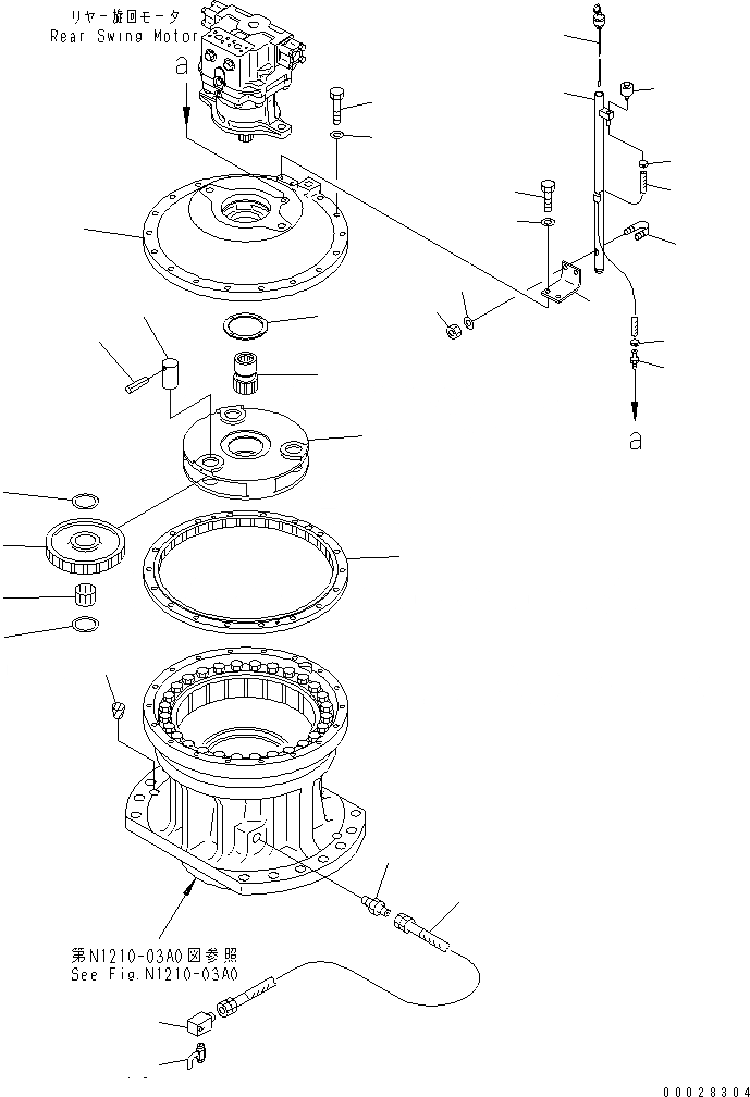 Схема запчастей Komatsu PC1800-6 - МЕХАНИЗМ ПОВОРОТА (ЗАДН.) (1 НЕСУЩИЙ ЭЛЕМЕНТ¤ ДРЕНАЖН. И GAUGE) (ДЛЯ ЗАПЫЛЕНН. РАЙОНОВ)(№9-) ПОВОРОТН. КРУГ И КОМПОНЕНТЫ