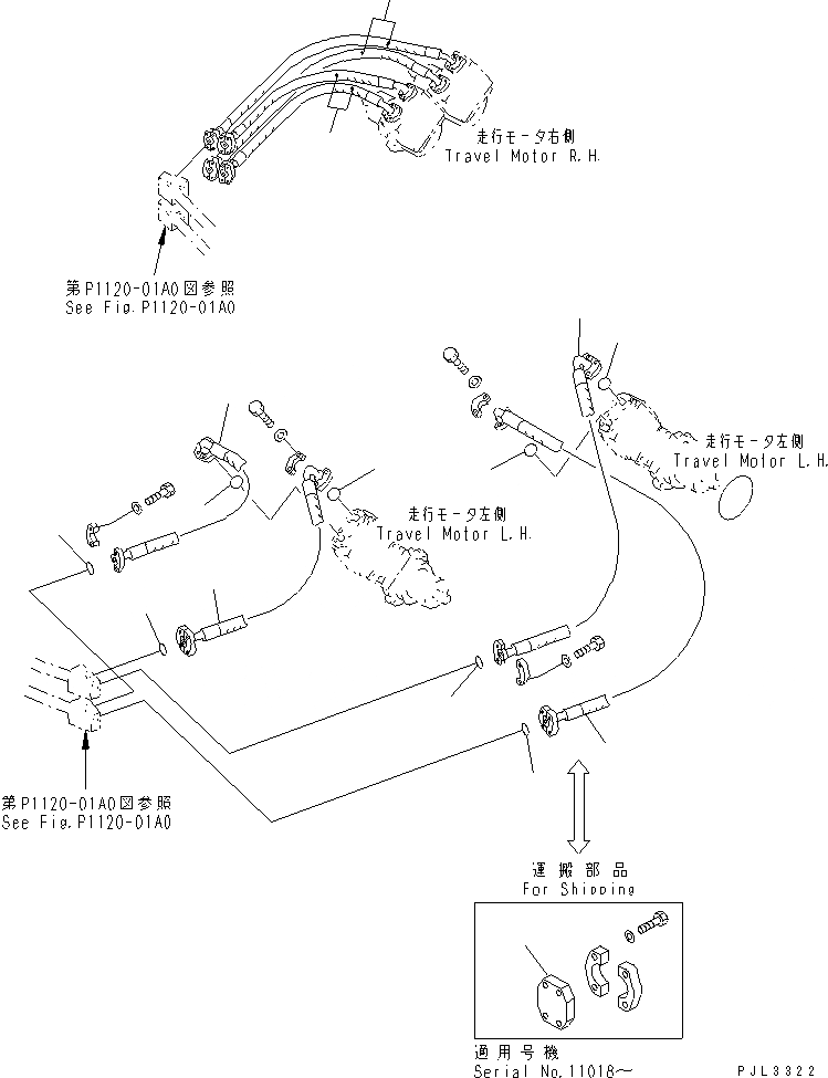 Схема запчастей Komatsu PC1800-6 - ГИДРОЛИНИЯ ХОДА(/) НИЖНЯЯ ГИДРОЛИНИЯ И ЛИНИЯ ХОДА