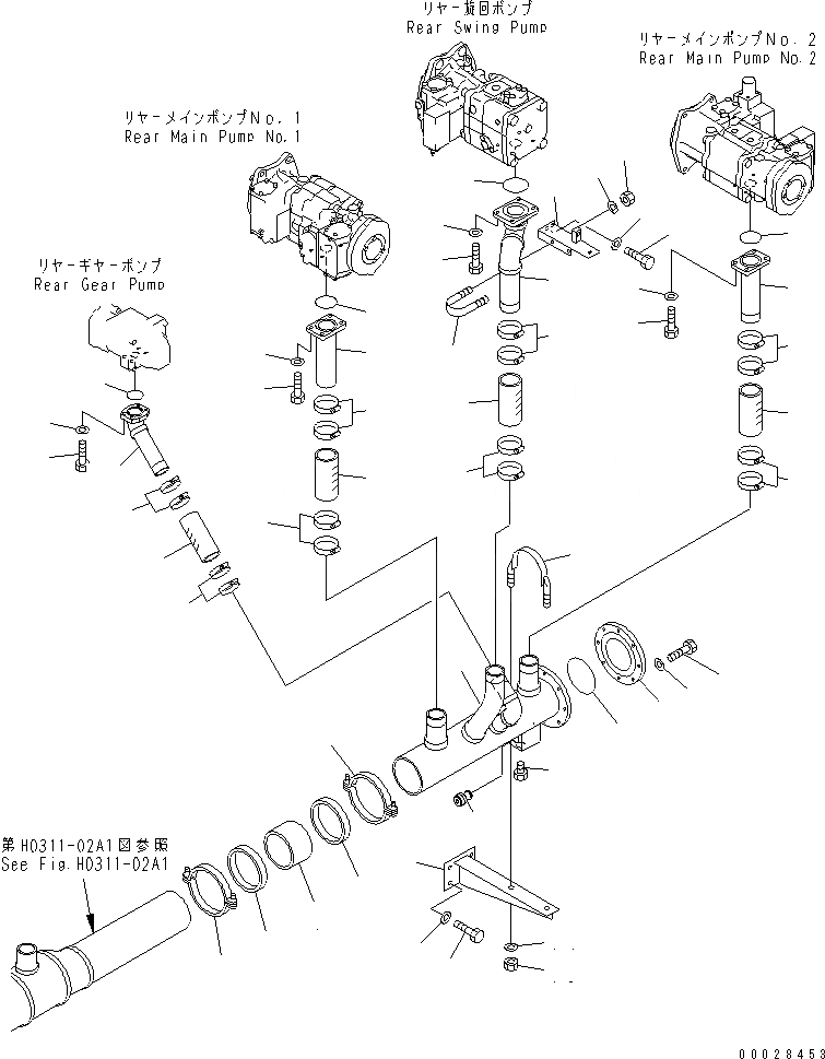Схема запчастей Komatsu PC1800-6 - ВСАСЫВАЮЩАЯ ЛИНИЯ(ЗАДН. ДВИГАТЕЛЬ)(№-) ГИДРАВЛИКА