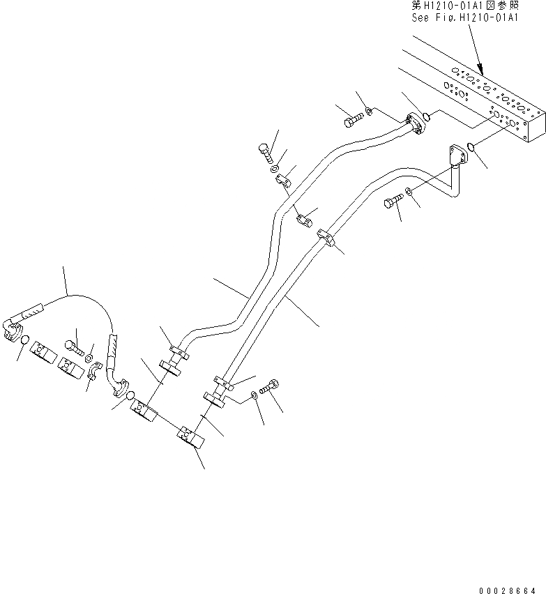 Схема запчастей Komatsu PC1800-6 - ГИДРОЛИНИЯ СТРЕЛЫ (ТРУБЫ СТРЕЛЫ¤ ЛЕВ.) (БЛОК - ЦИЛИНДР ШЛАНГИ)(№-) ГИДРАВЛИКА