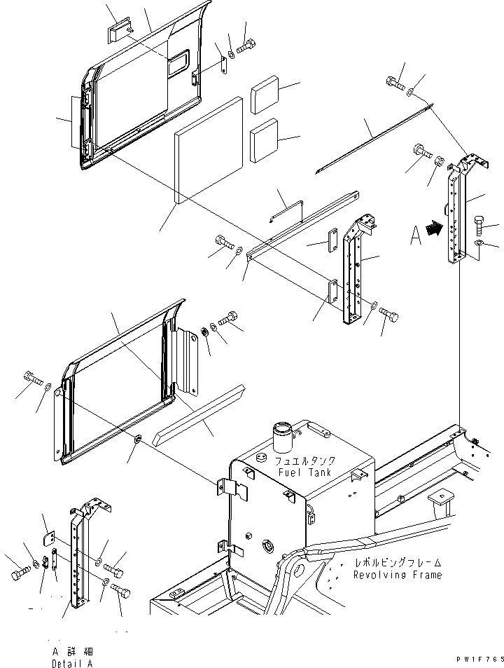 Схема запчастей Komatsu PC180LC-7K - ПРАВ. ДВЕРЬ (КАБИНА) ЧАСТИ КОРПУСА