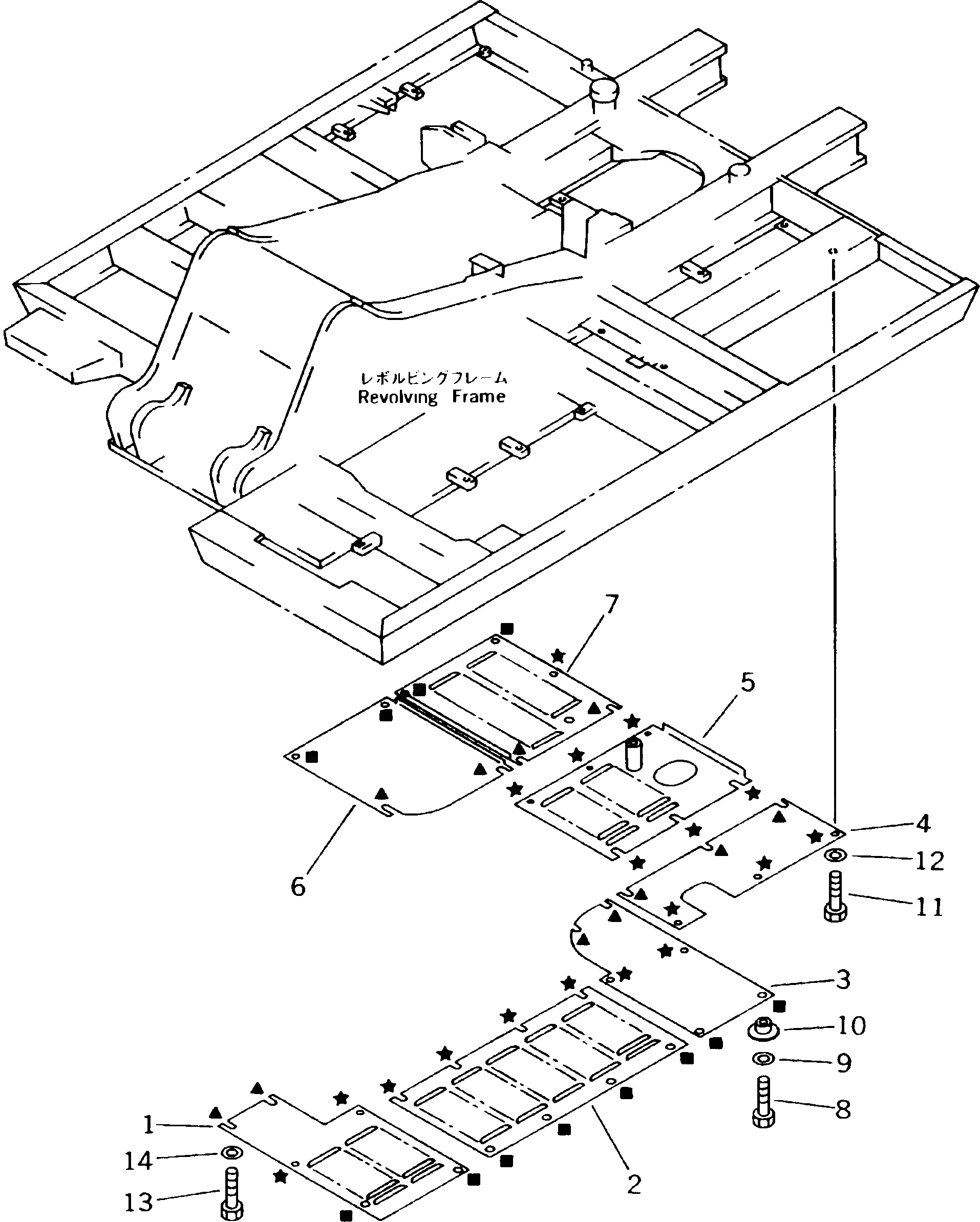 Схема запчастей Komatsu PC180LC-5K - НИЖН. КРЫШКИ ОСН. РАМЫ ЧАСТИ КОРПУСА