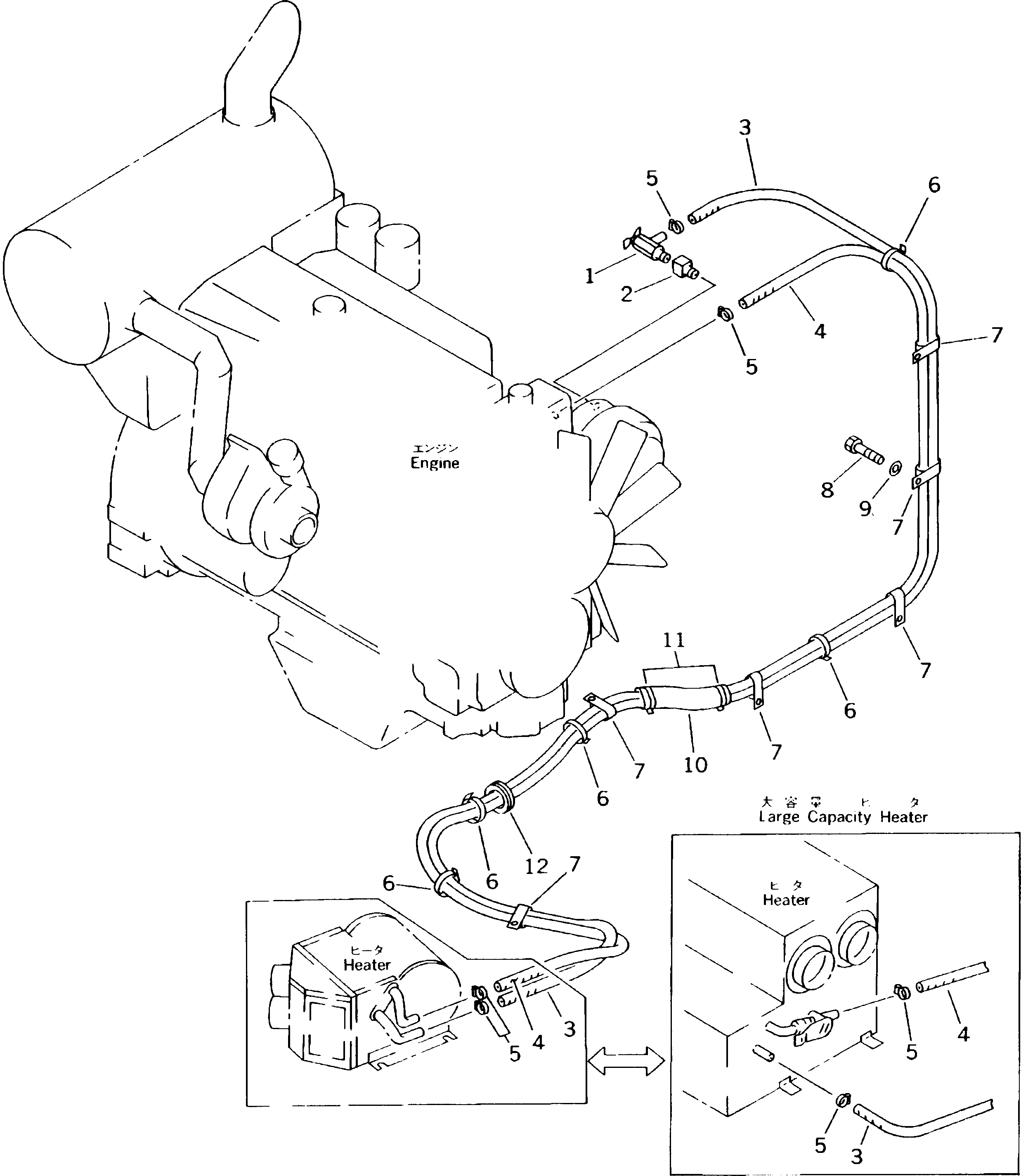 Схема запчастей Komatsu PC180LC-5K - ГИДР. ПРОВОД. ОБОГРЕВАТЕЛЯ (ВОДН.) ЧАСТИ КОРПУСА