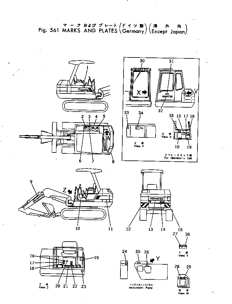 Схема запчастей Komatsu PC20-3 - МАРКИРОВКА (ПОРТУГАЛ.) ОСНОВНАЯ РАМА И КАБИНА