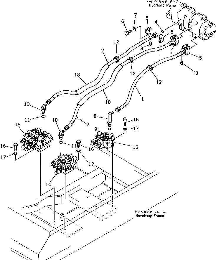 Схема запчастей Komatsu PC20-5 - ГИДРОЛИНИЯ (ИЗ НАСОСА В КЛАПАН) УПРАВЛ-Е РАБОЧИМ ОБОРУДОВАНИЕМ