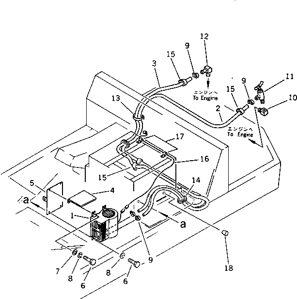Схема запчастей Komatsu PC20-6 - ОБОГРЕВАТЕЛЬ. ЧАСТИ КОРПУСА