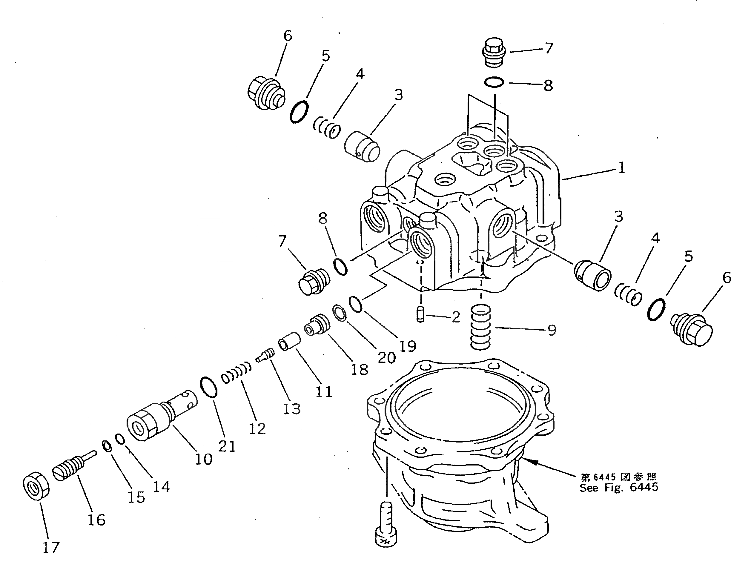 Схема запчастей Komatsu PC200-5C - МОТОР ПОВОРОТА (/) УПРАВЛ-Е РАБОЧИМ ОБОРУДОВАНИЕМ