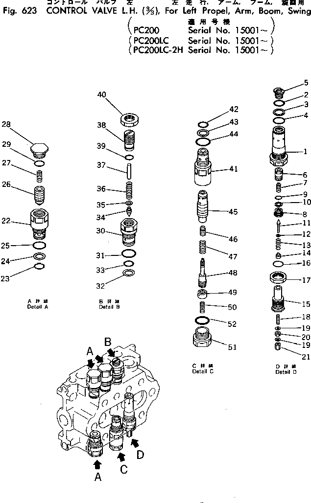 Схема запчастей Komatsu PC200-2 - УПРАВЛЯЮЩ. КЛАПАН ЛЕВ.(/)(ДЛЯ L.ХОД¤РУКОЯТЬ¤СТРЕЛА¤ПОВОРОТН.)(PC)(№-777) УПРАВЛ-Е РАБОЧИМ ОБОРУДОВАНИЕМ