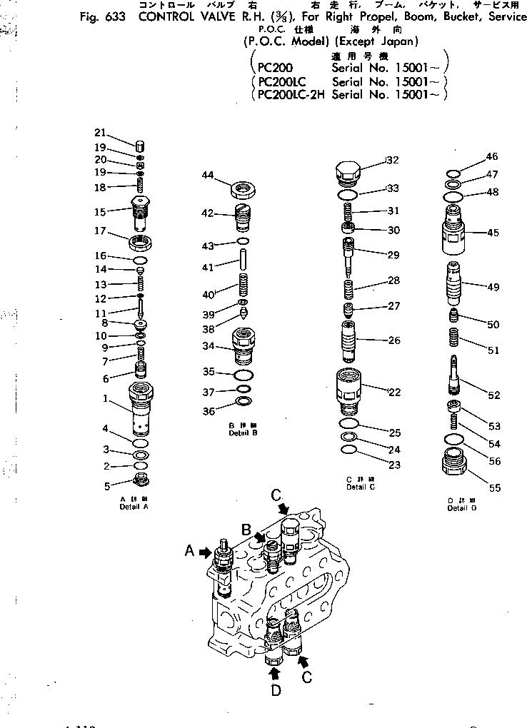 Схема запчастей Komatsu PC200-2 - УПРАВЛЯЮЩ. КЛАПАН ПРАВ.(/)(ДЛЯ R.T.¤СТРЕЛА¤КОВШ¤SERVICE)(P.O.C.(№-777) УПРАВЛ-Е РАБОЧИМ ОБОРУДОВАНИЕМ
