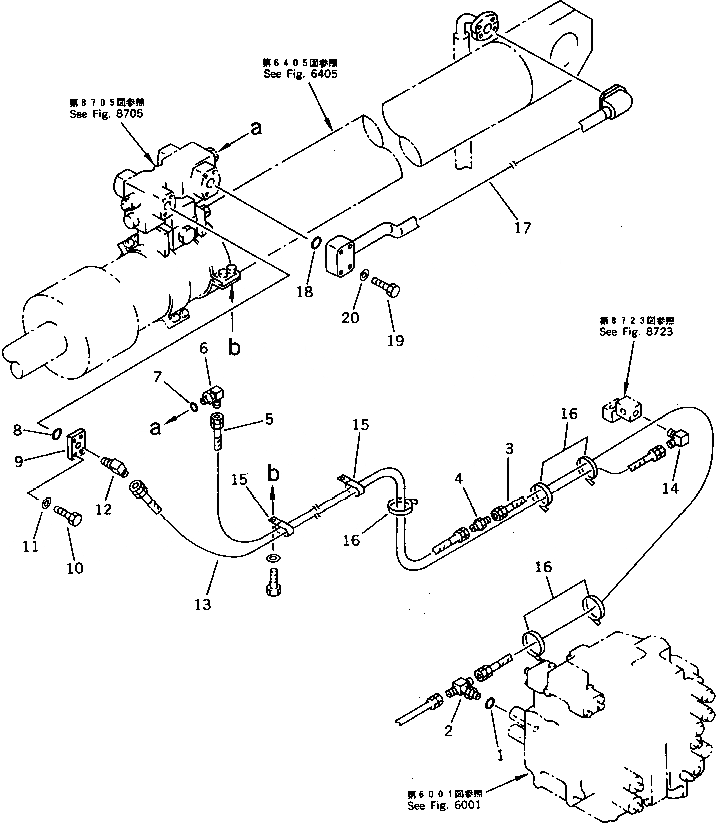 Схема запчастей Komatsu PC200-3 - ЛИНИЯ ЗАКРЫВАЮЩЕГО КЛАПАНА (ДЛЯ КОВША ЦИЛИНДР) (ДЛЯ БОЛЬШ. DIAMETER ЦИЛИНДР) (КРОМЕ ЯПОН.) ОПЦИОННЫЕ КОМПОНЕНТЫ