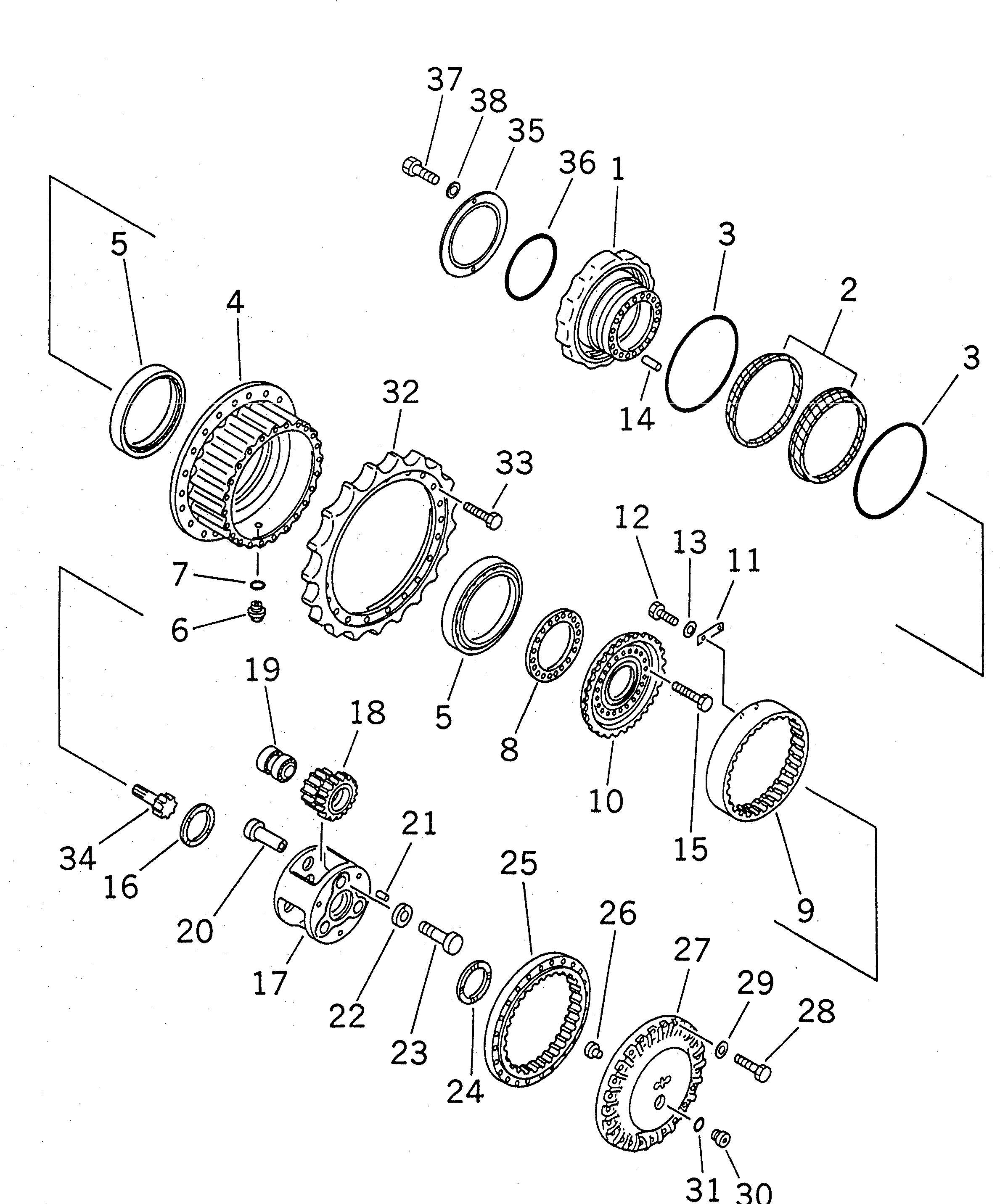 Схема запчастей Komatsu PC200-6Z - КОНЕЧНАЯ ПЕРЕДАЧА (СКОРОСТЬ ДВИЖЕНИЯ 1) (ПОСТАВЛЯЕТСЯ ОТДЕЛЬНО)(№89-98) ОСНОВН. КОМПОНЕНТЫ И РЕМКОМПЛЕКТЫ
